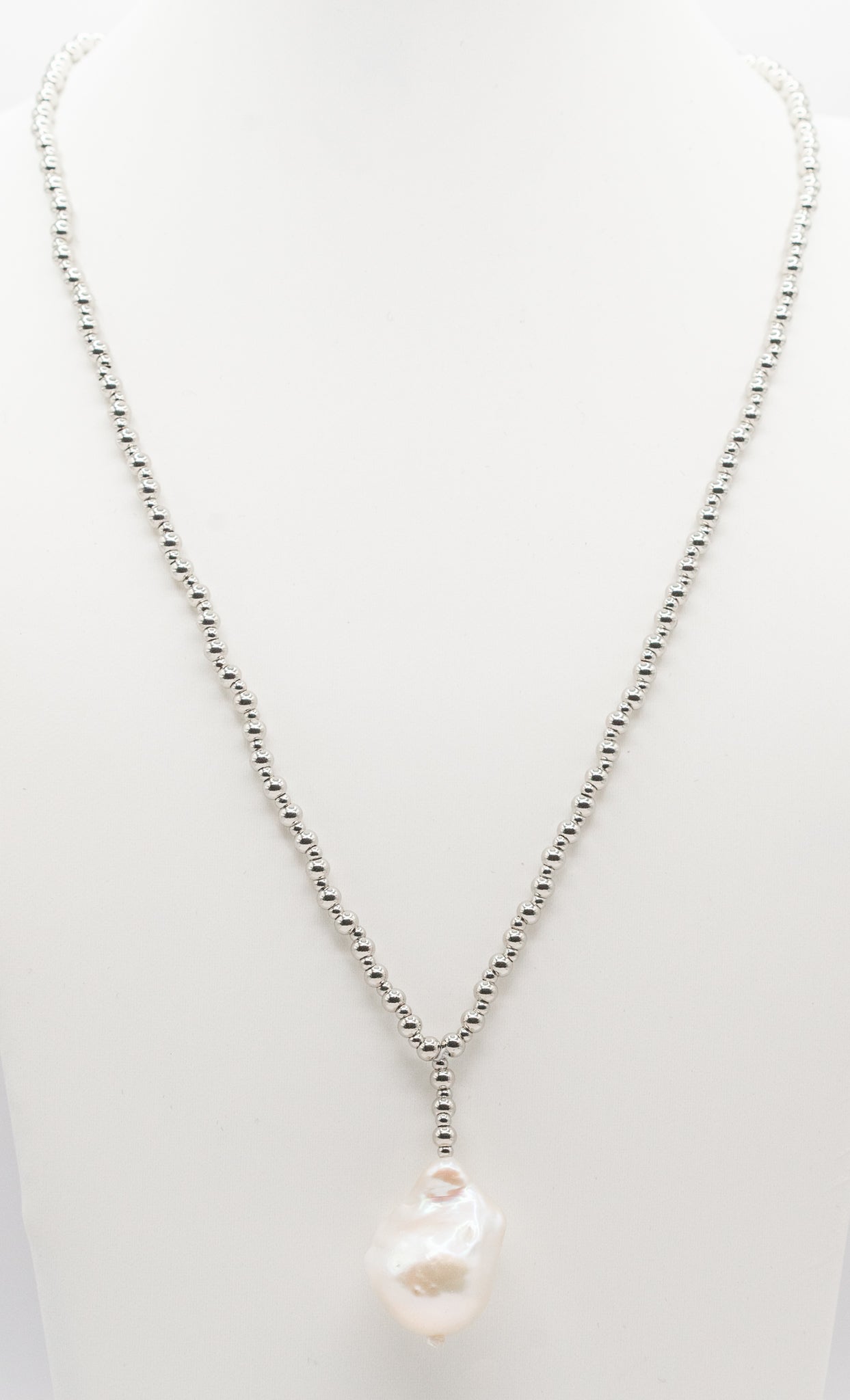 White Gold-filled and Pearl Y Necklace