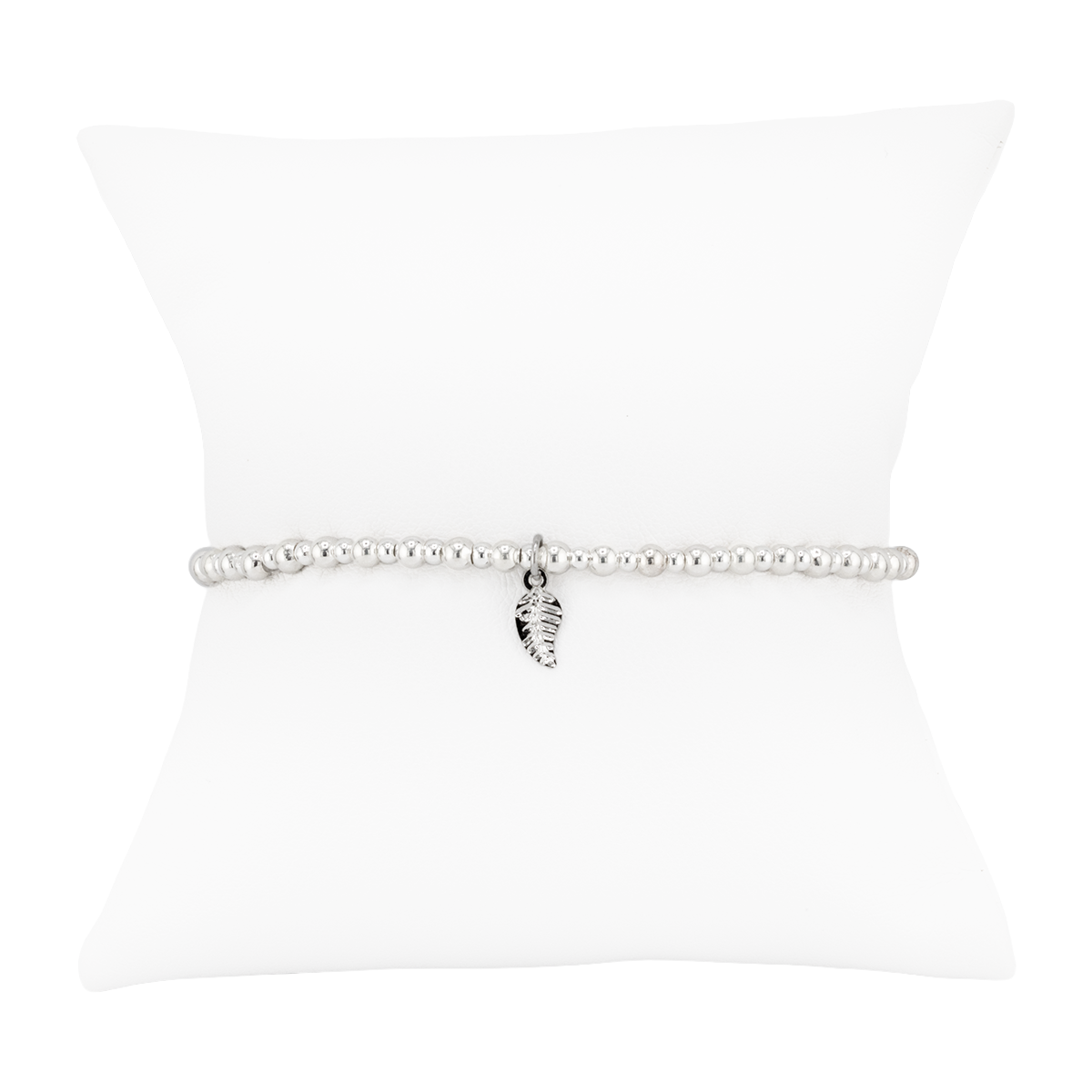 Silver bracelet with a heart-shaped charm on a white background