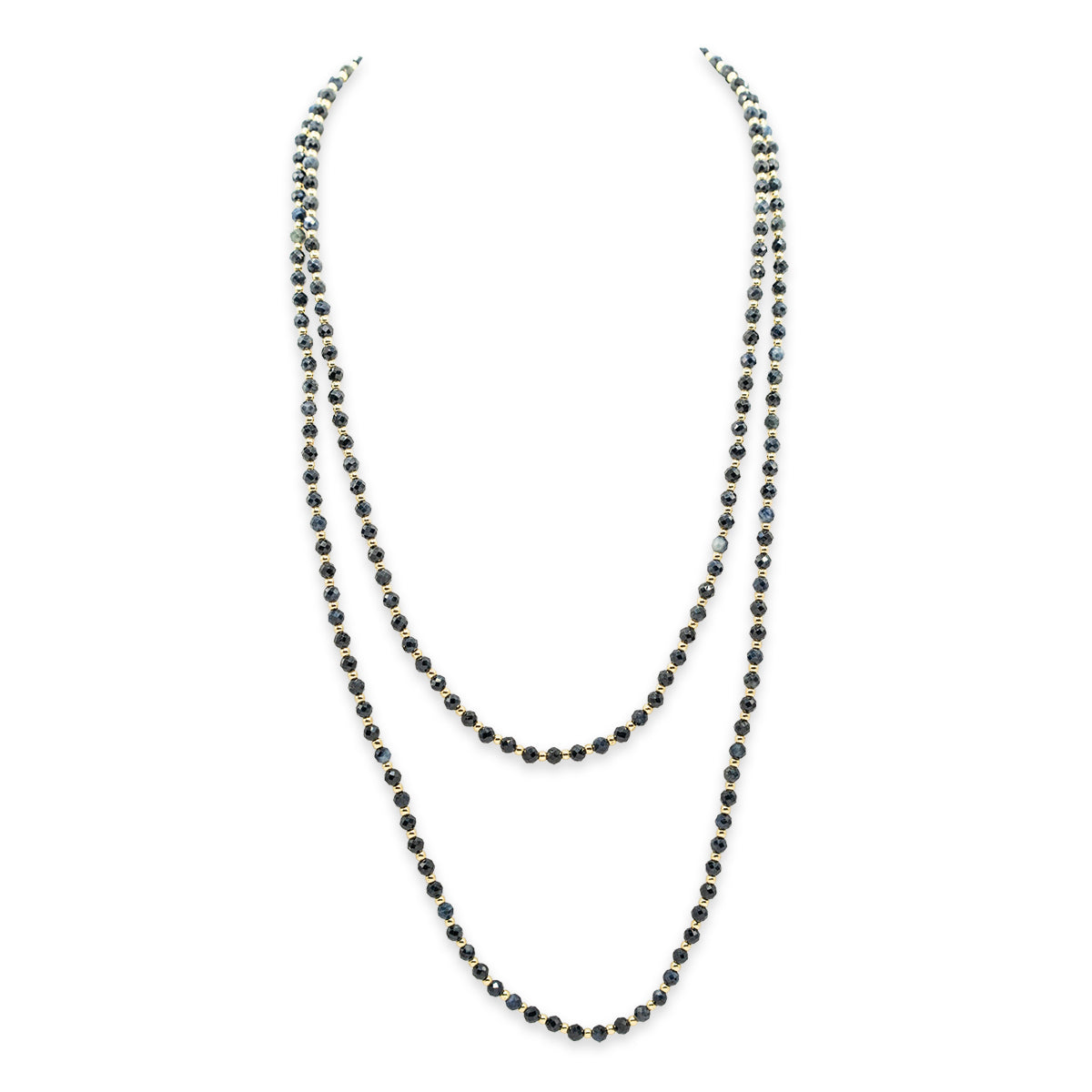 black beaded necklace on a white background