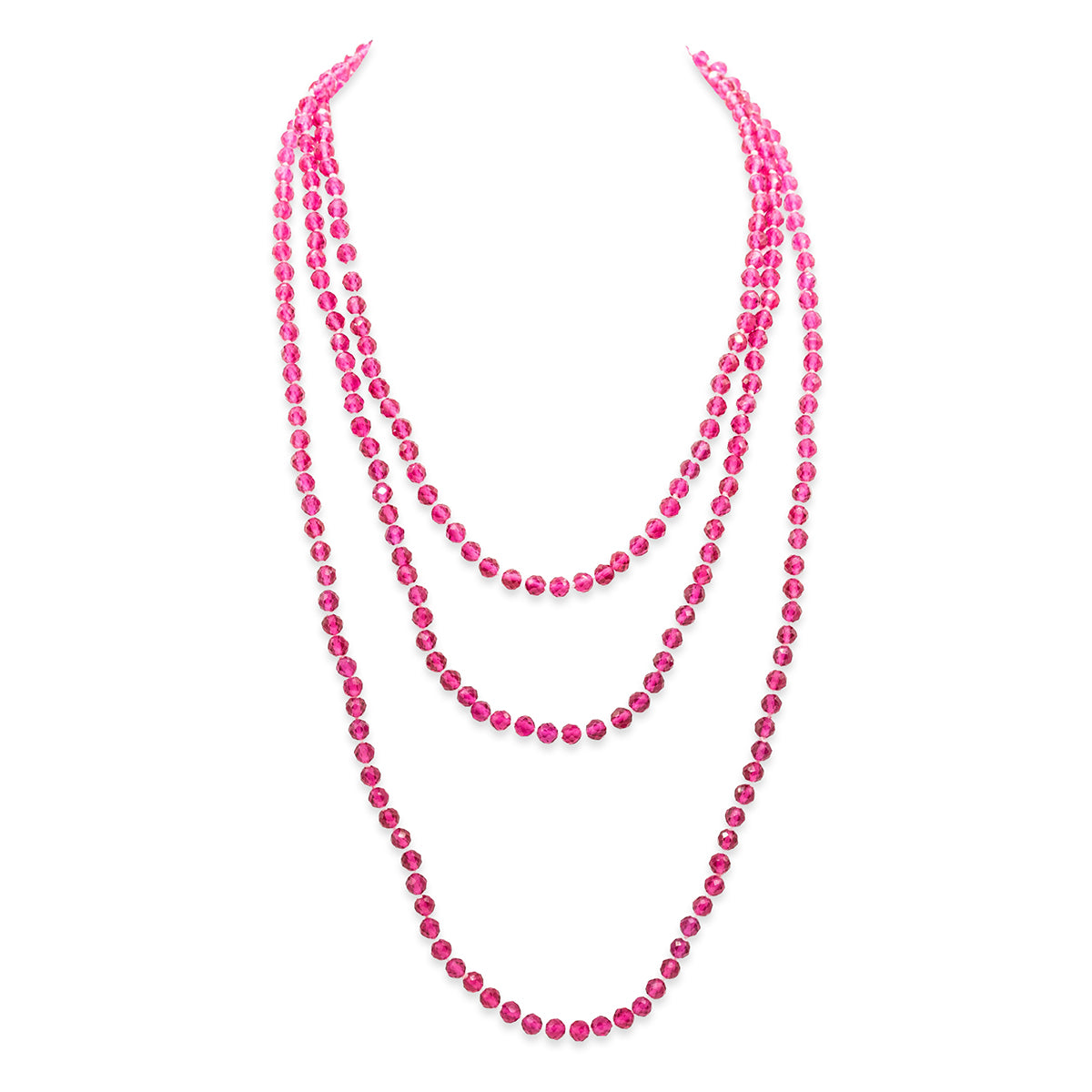 strands of pink beads on a white background