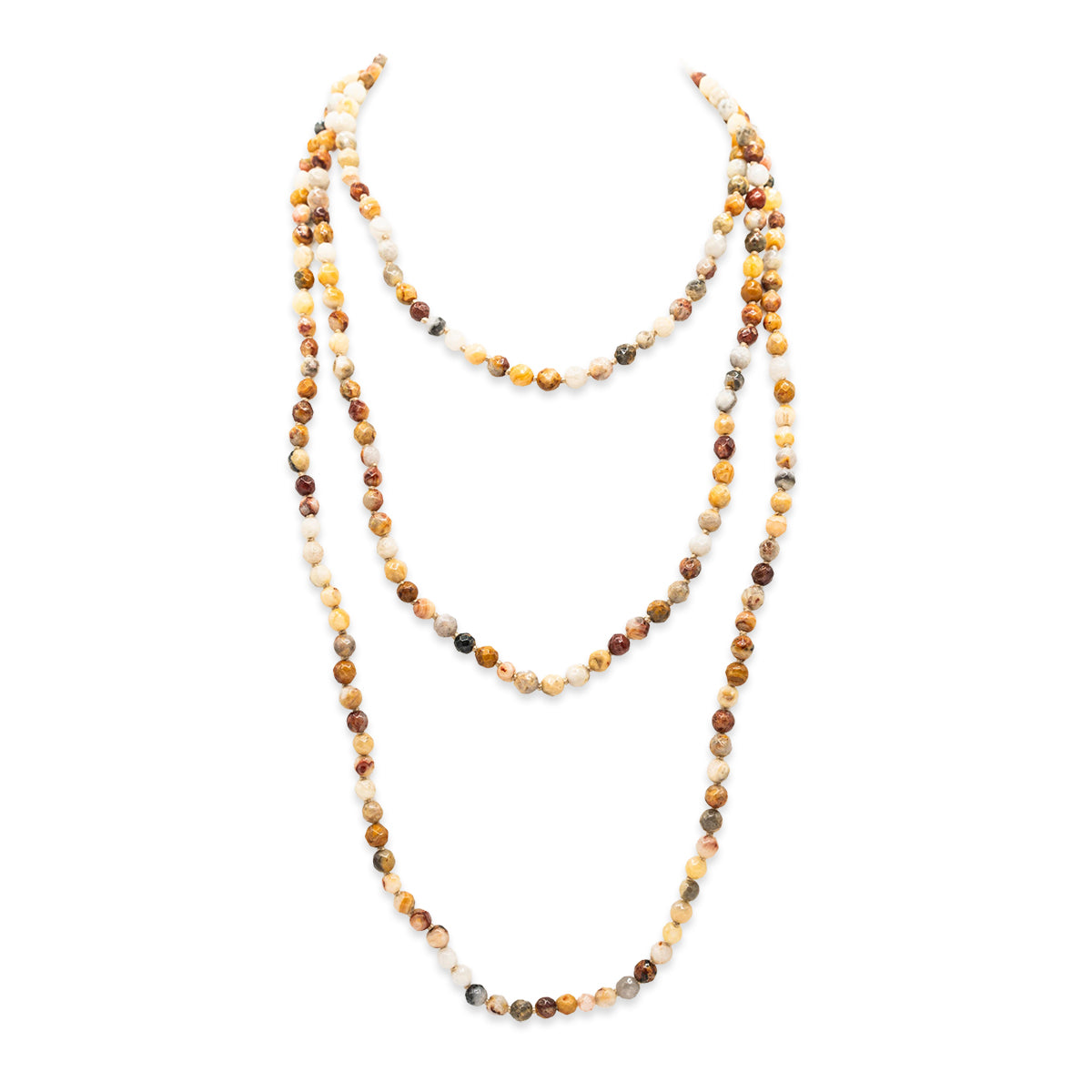 beaded necklace with multicolor beads on a white background