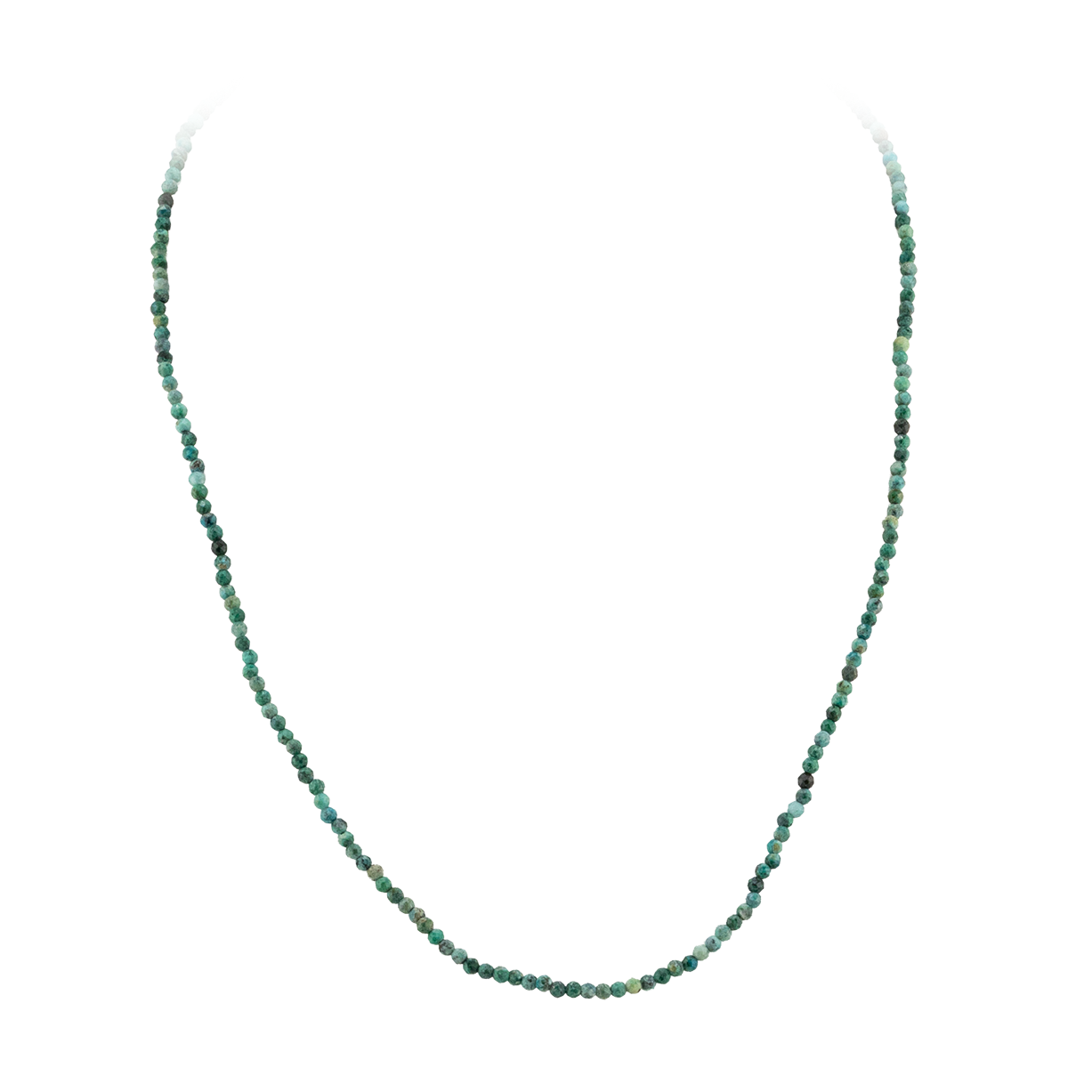Necklace with small green beads on a white background