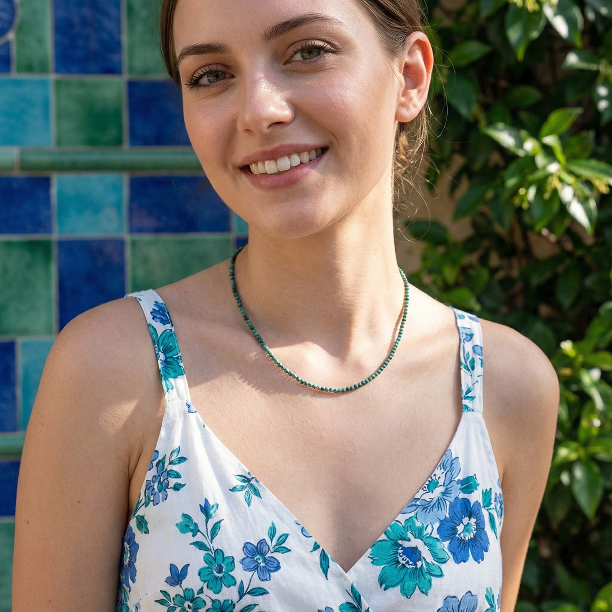 African Turquoise necklace on model