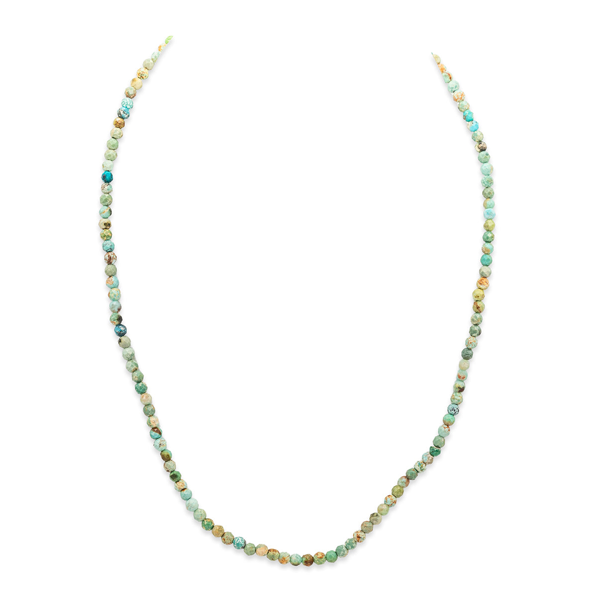 Multicolored beaded necklace on a white background