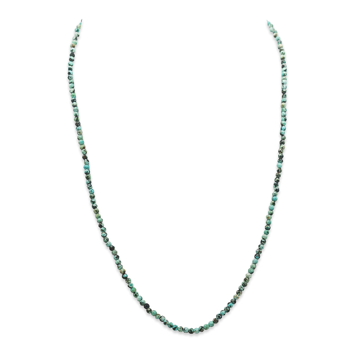 Necklace with small green beads on a white background