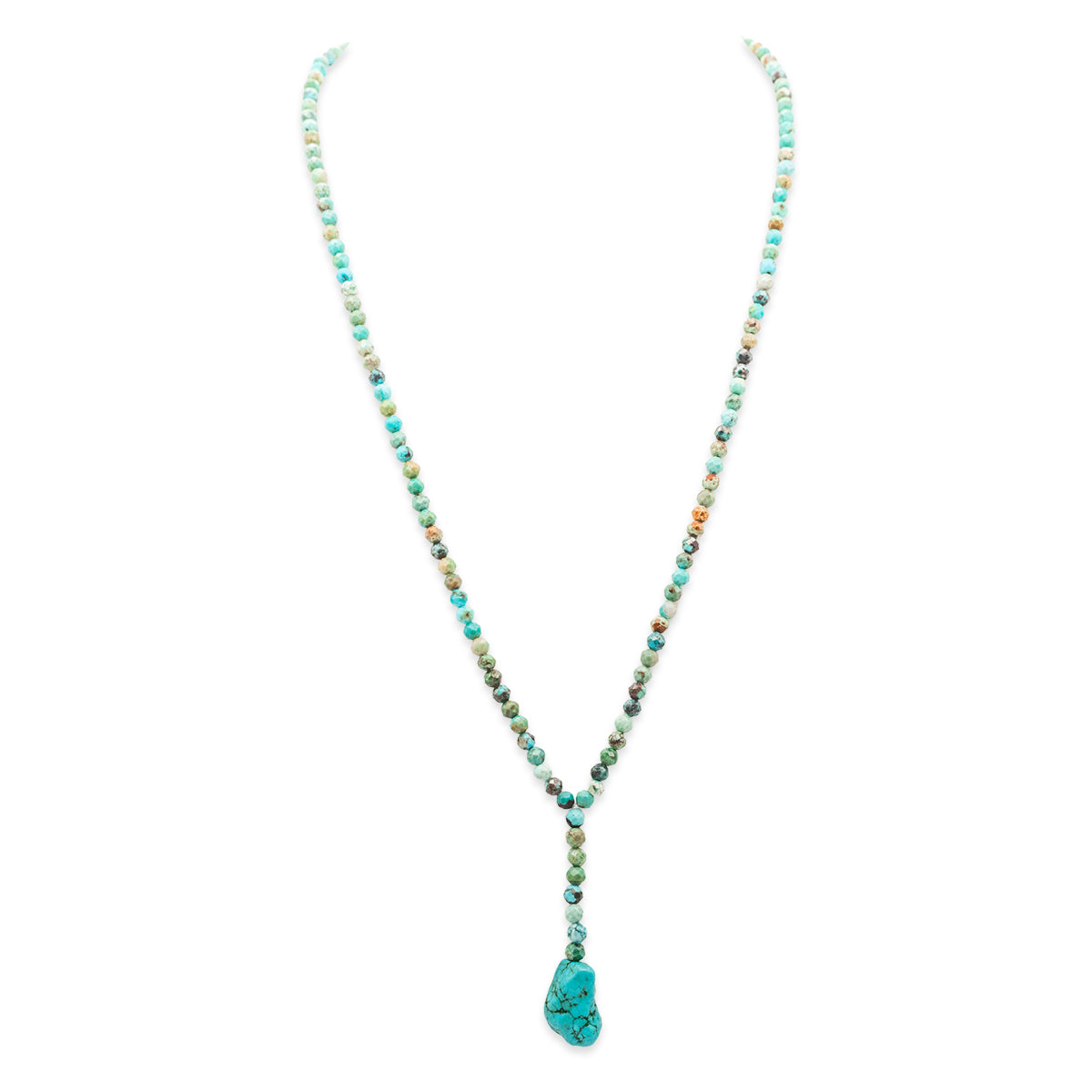 Necklace with turquoise pendant on a white background