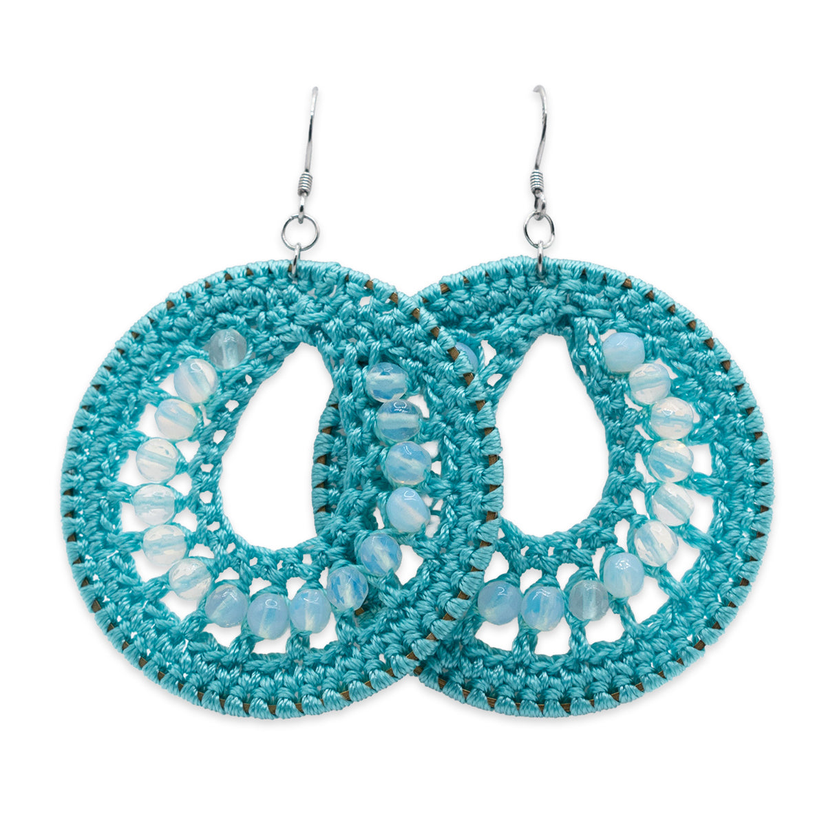 Turquoise beaded earrings on a white background