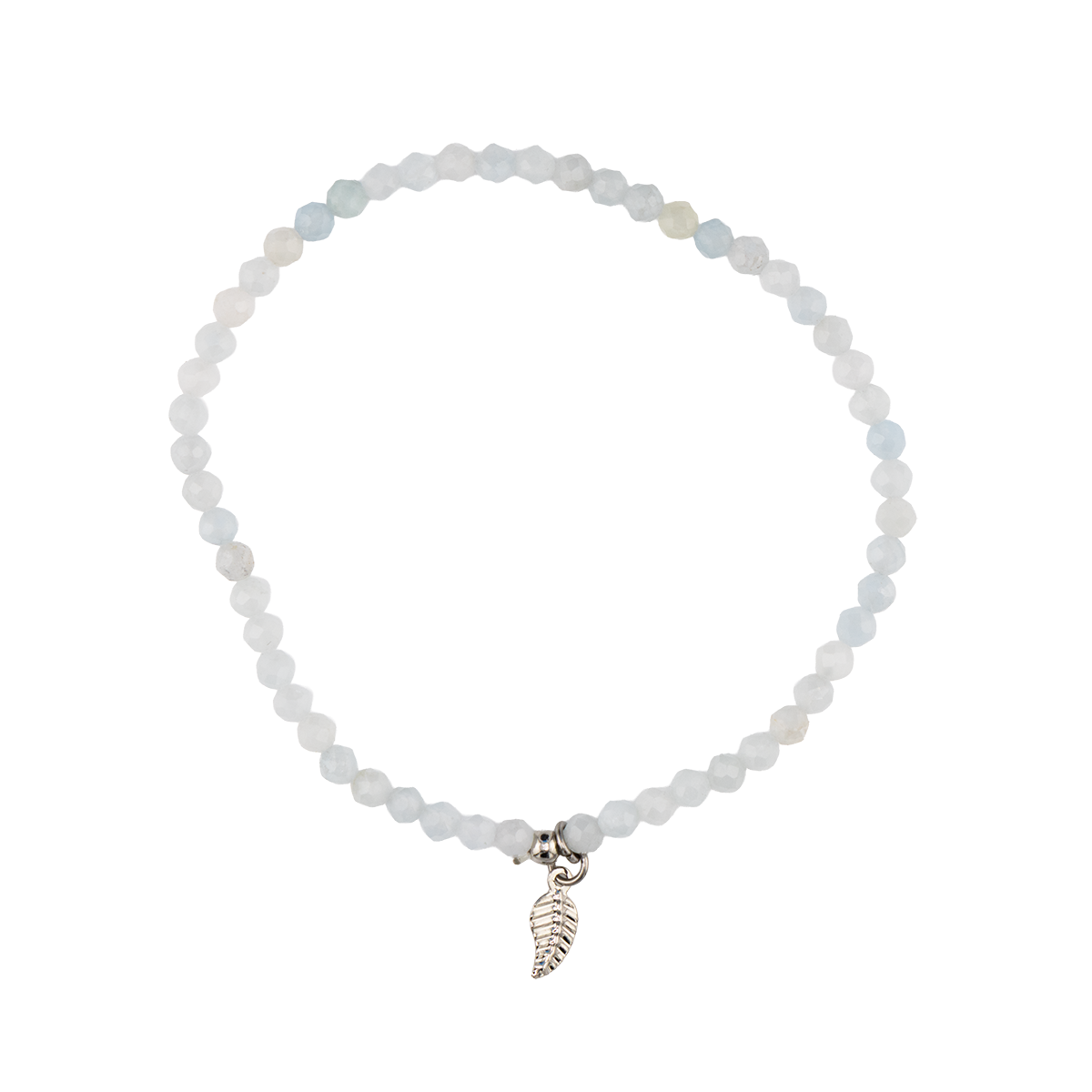 White beaded bracelet with a shell charm on a white background