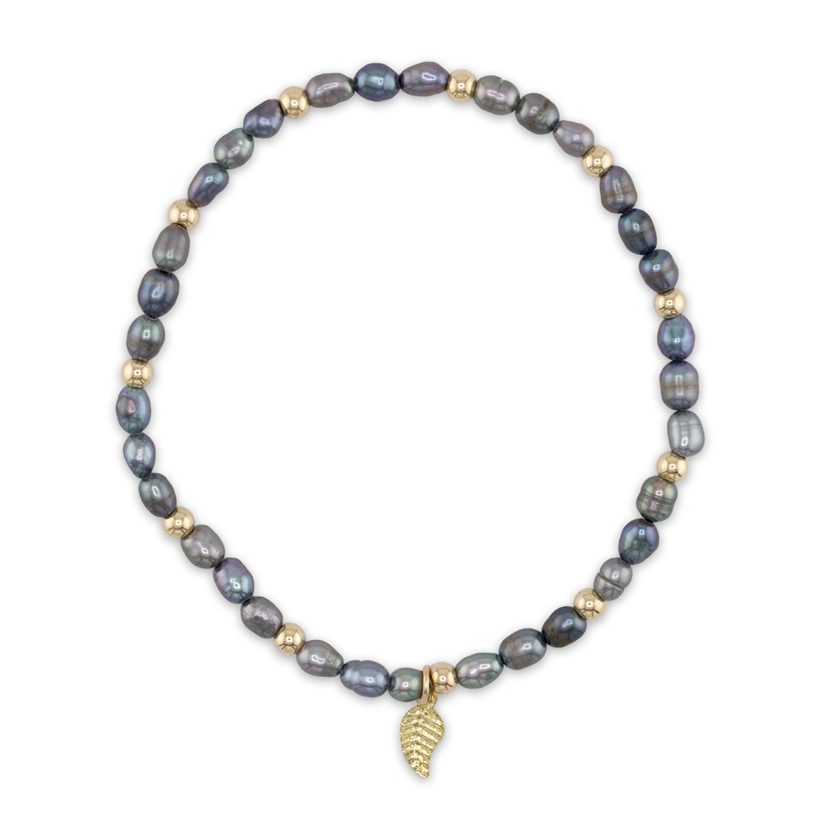 Pearl necklace with a gold accent on a white background