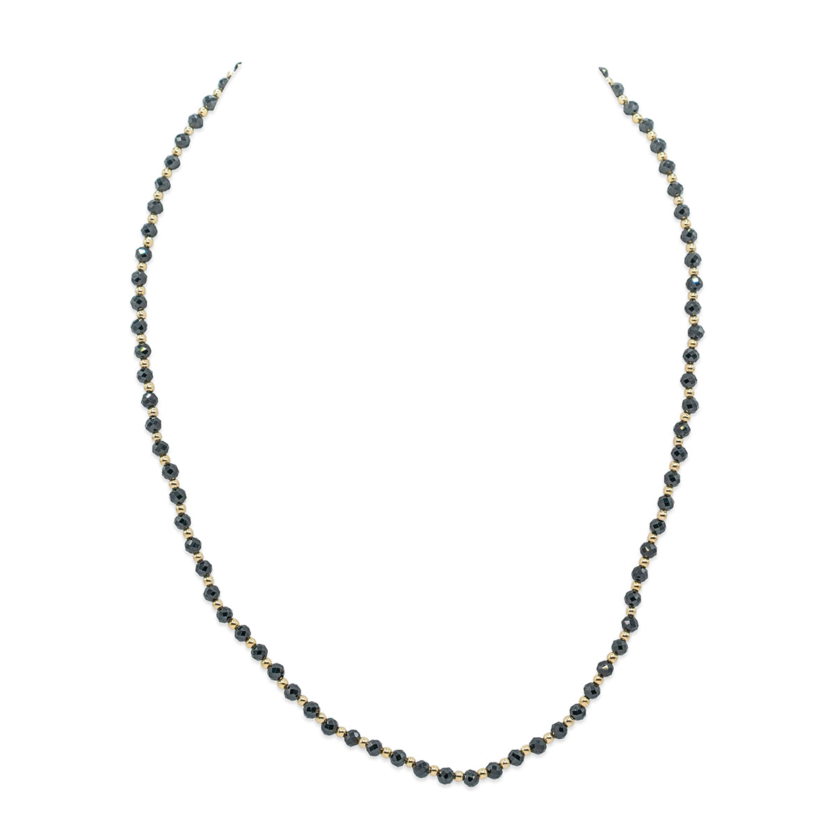Necklace with black beads on a white background