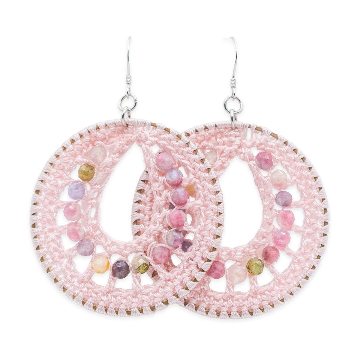Pink beaded earrings on a white background