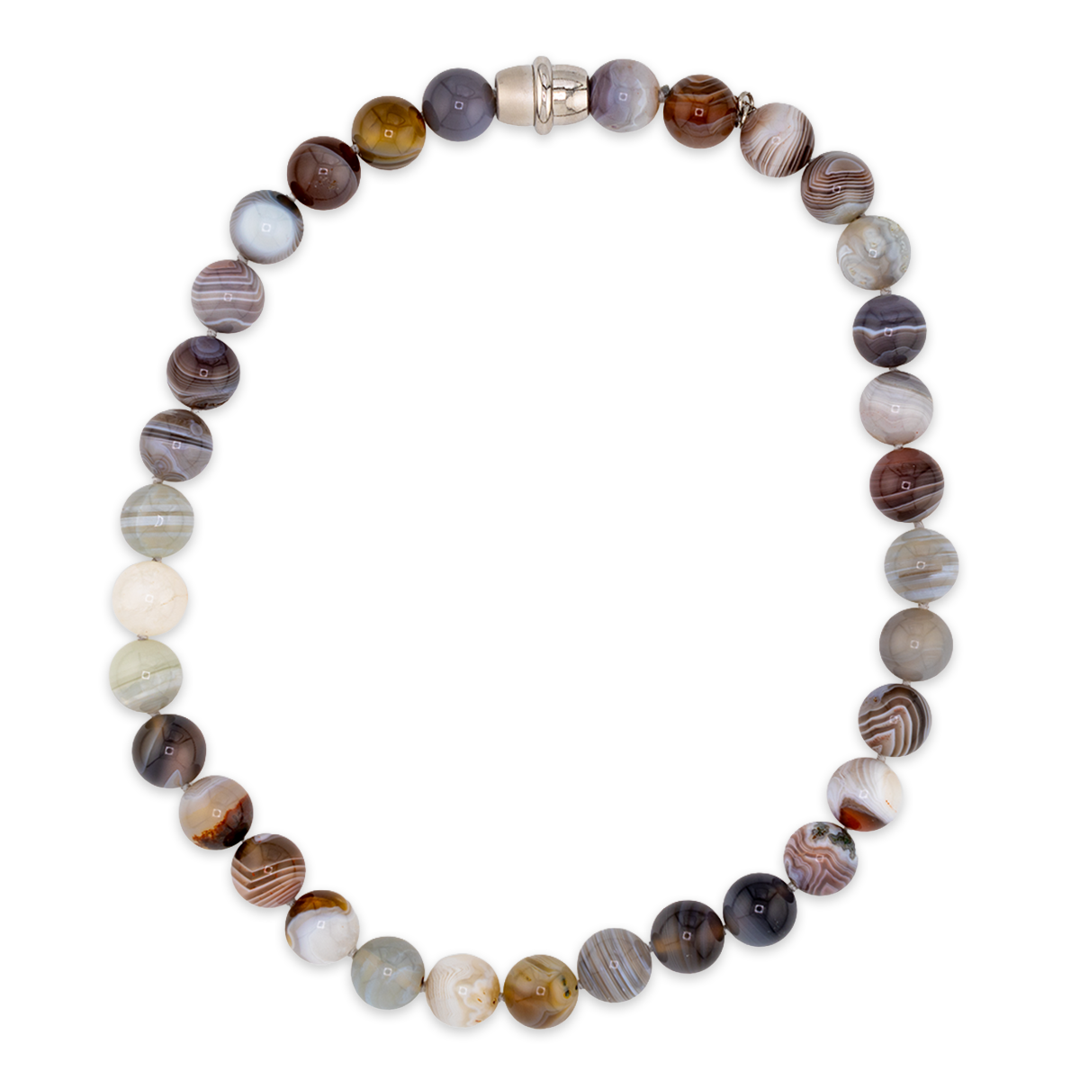 Multicolored beaded necklace on a white background