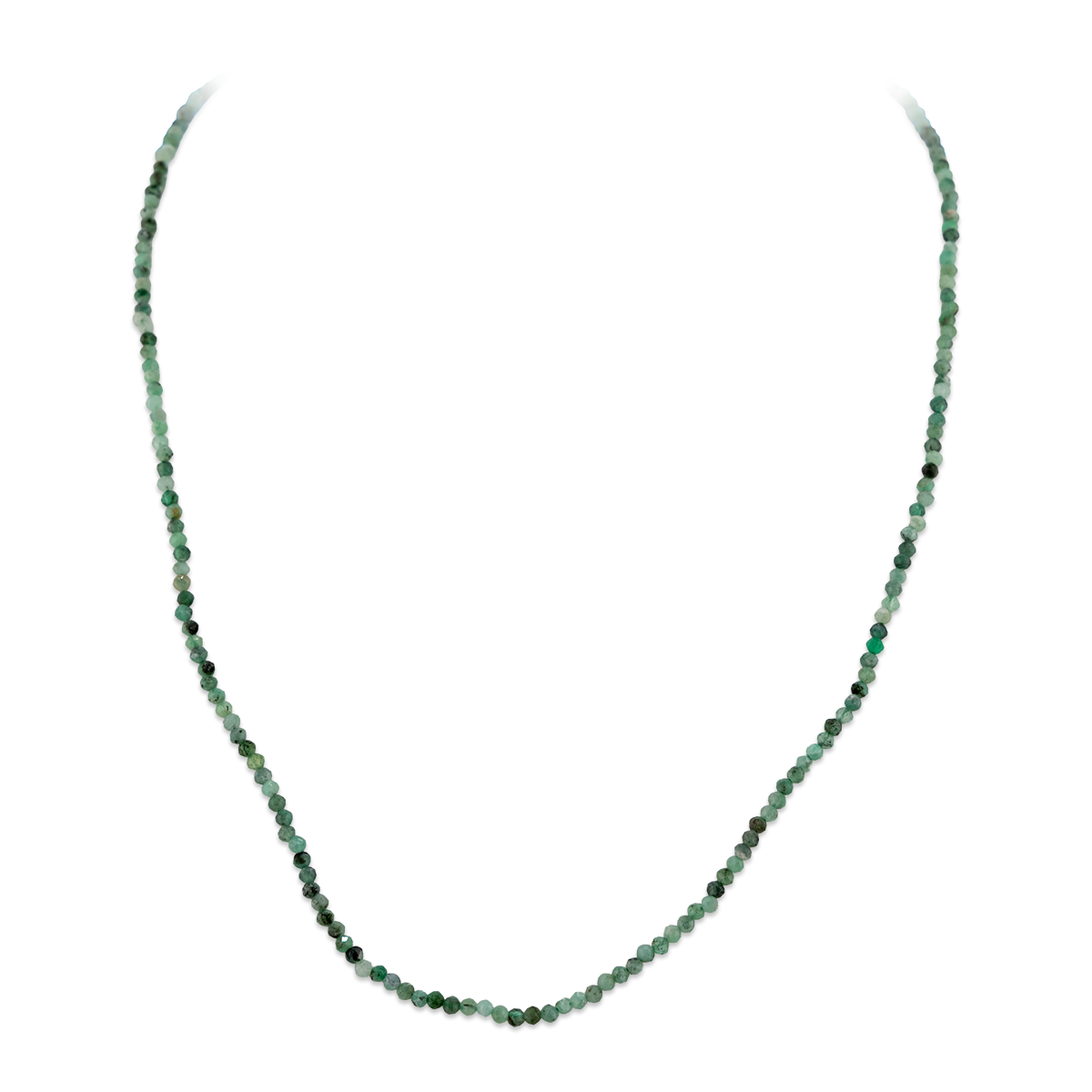 Necklace with green beads on a white background