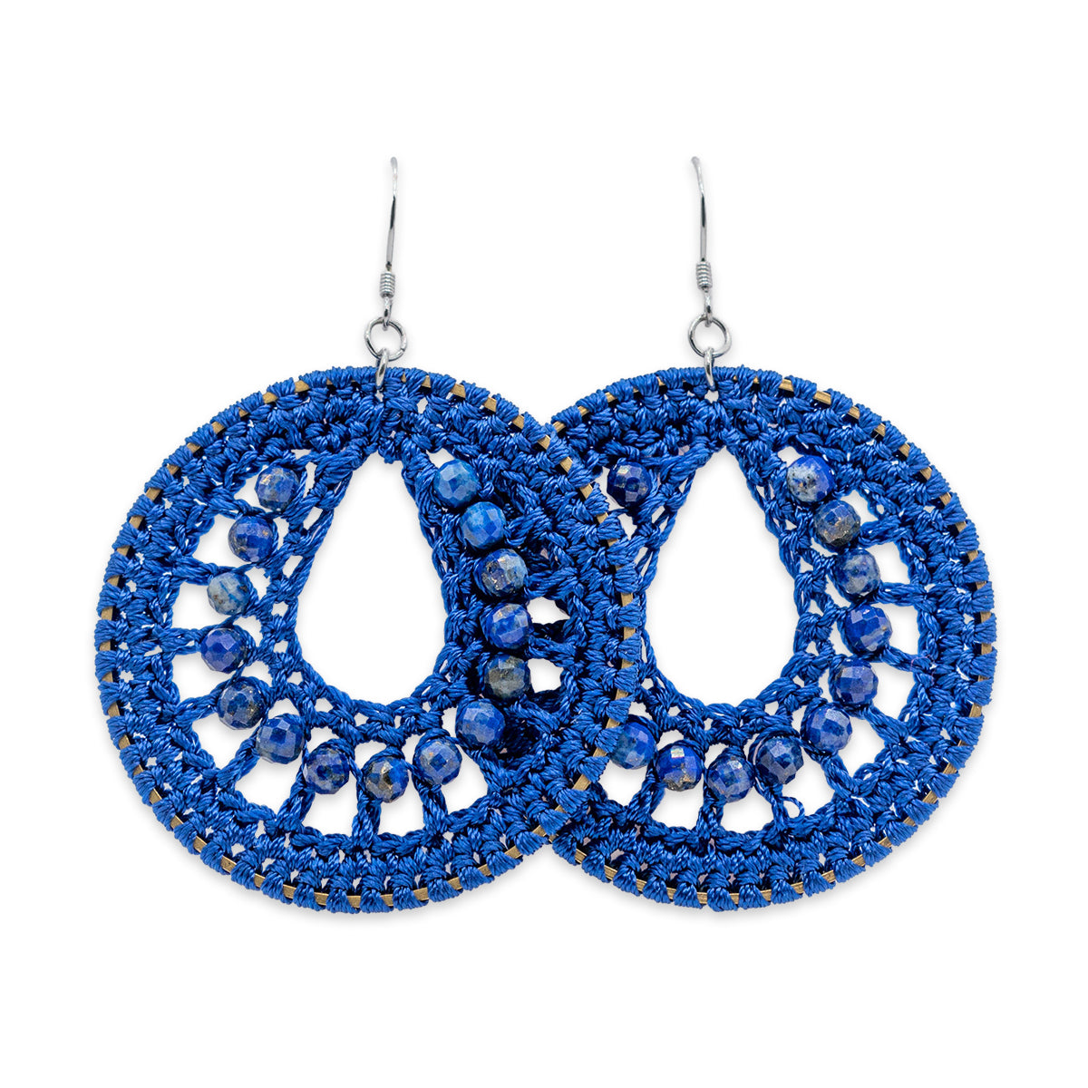 Blue beaded earrings on a white background