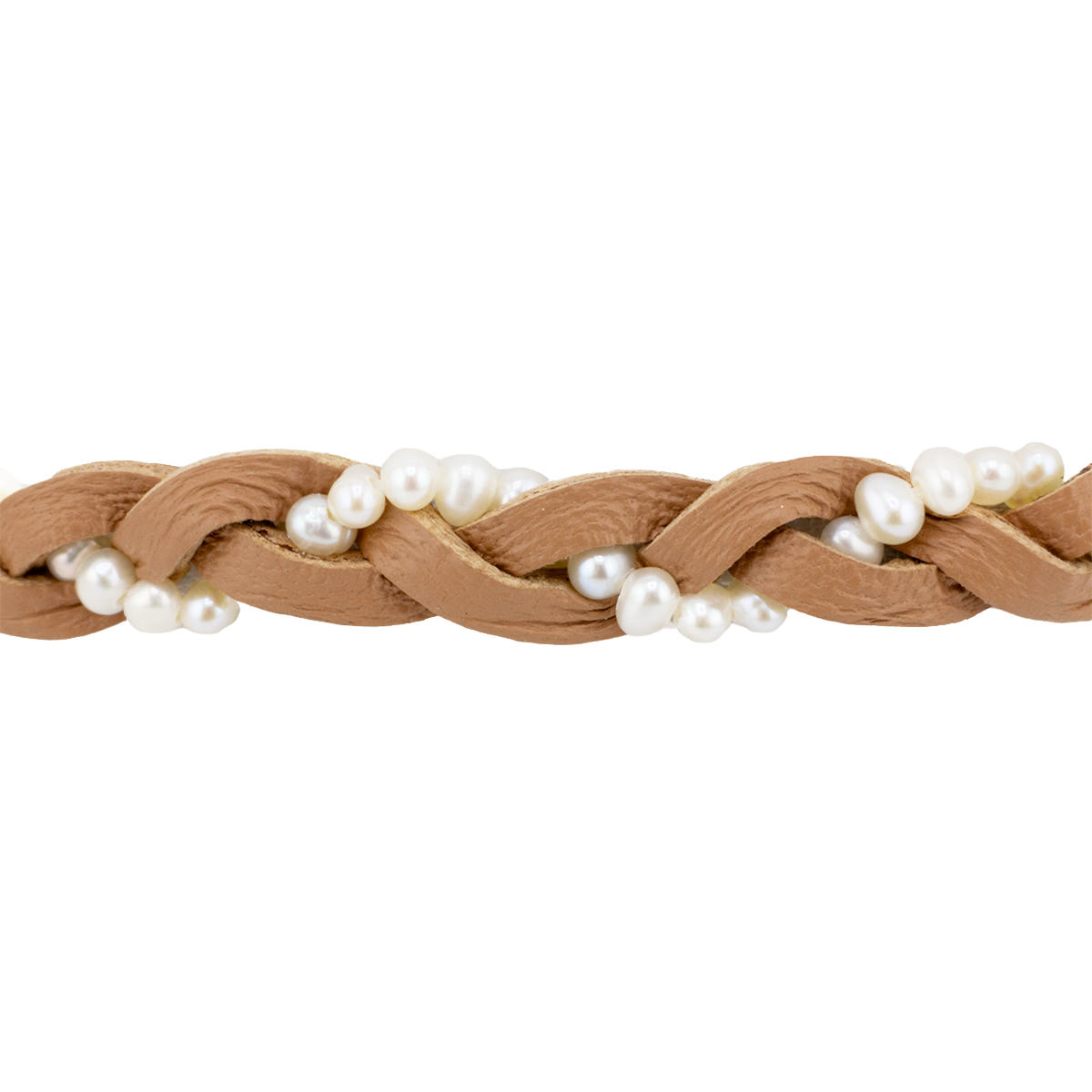 Braided hairband with pearls on a white background