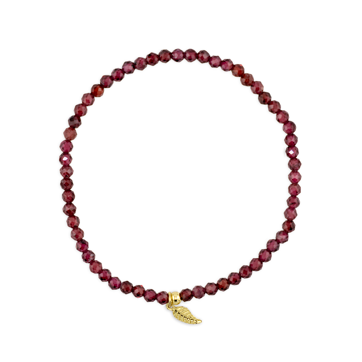 Red beaded bracelet with a gold clasp on a white background