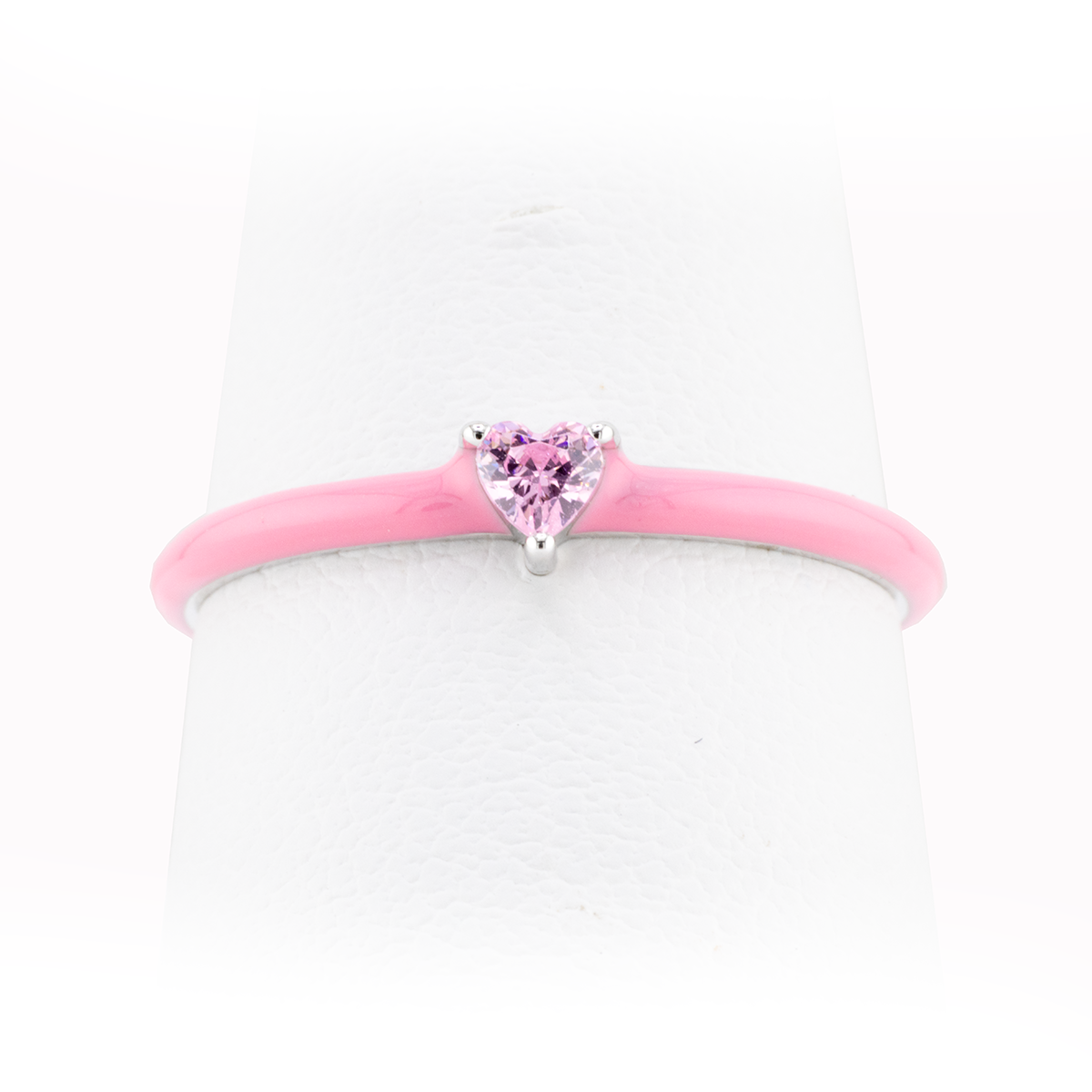 Pink choker with a heart-shaped purple gem on a white background