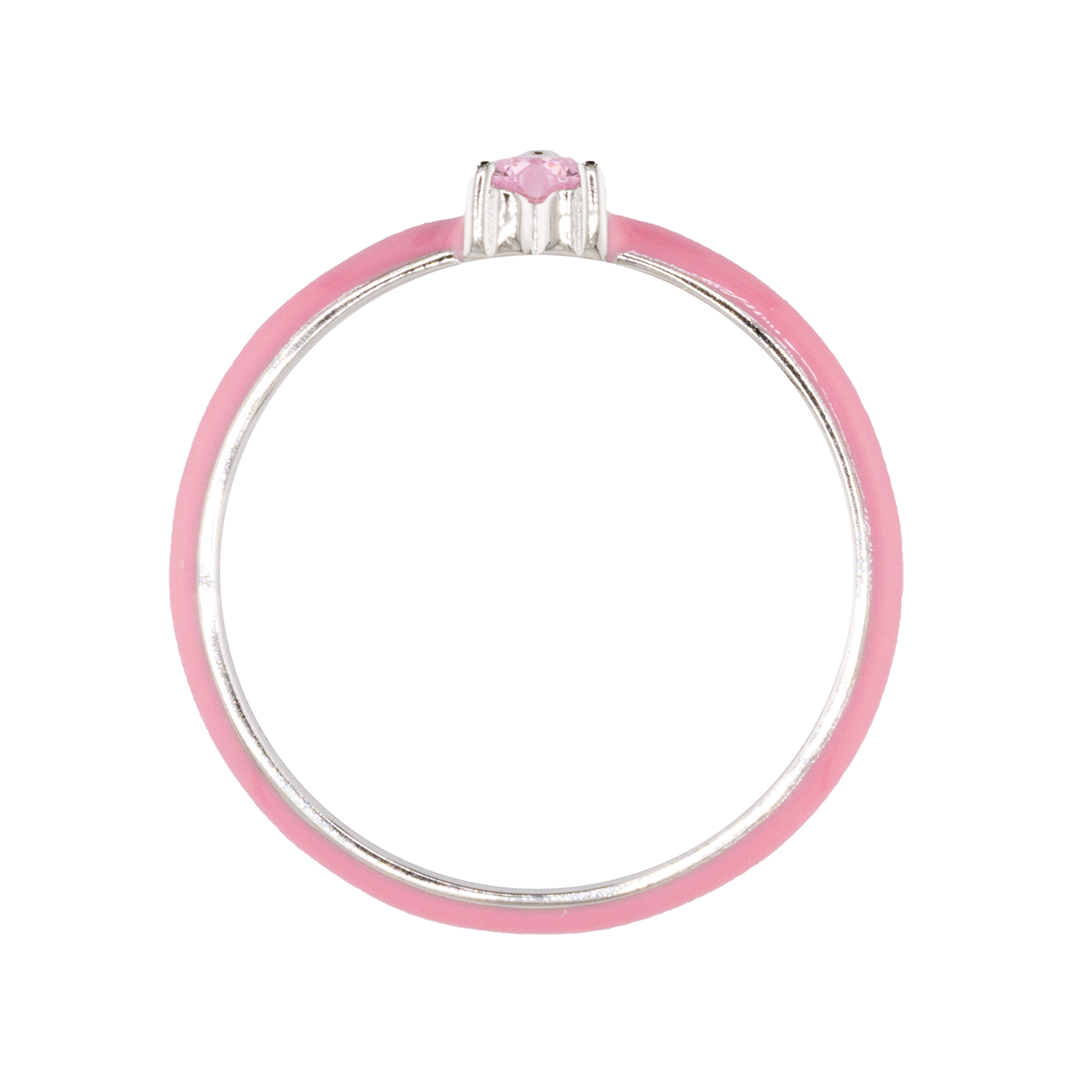 Ring with pink gemstone and pink band on a white background