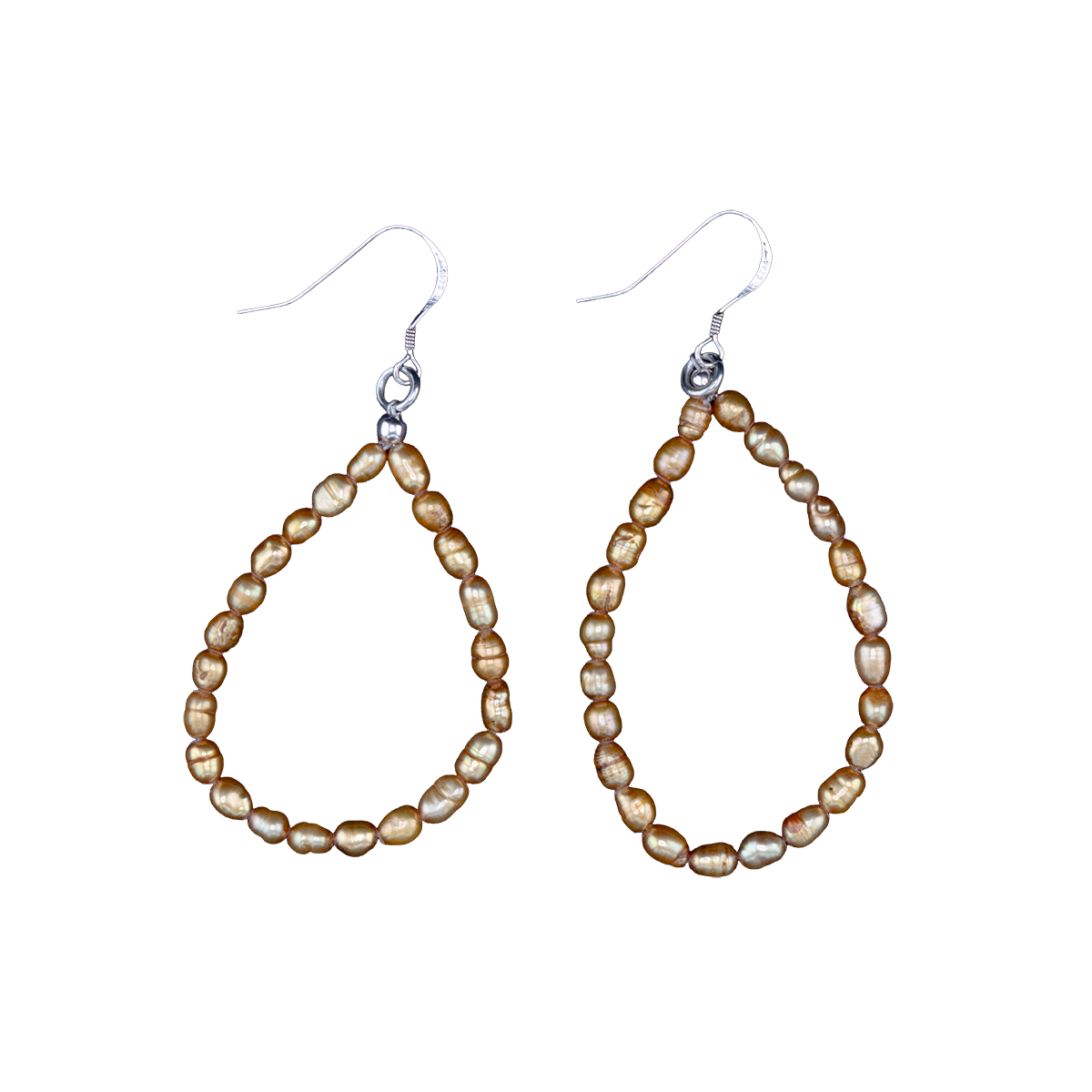 Pair of pearl hoop earrings on a white background