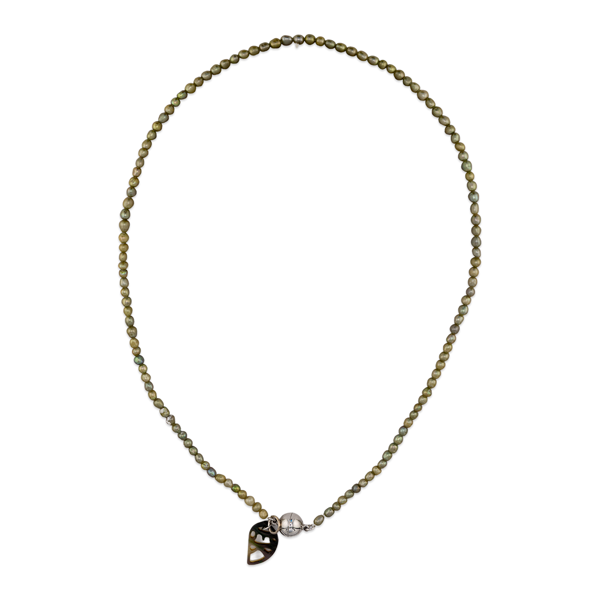 Necklace with beaded chain and pendant on a white background