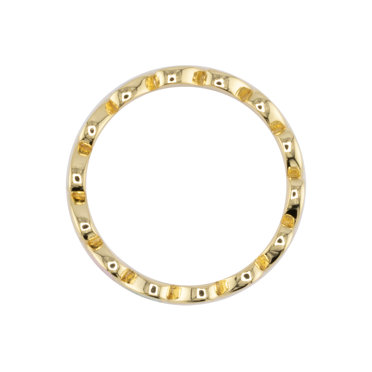 Gold ring with a beaded design on a white background
