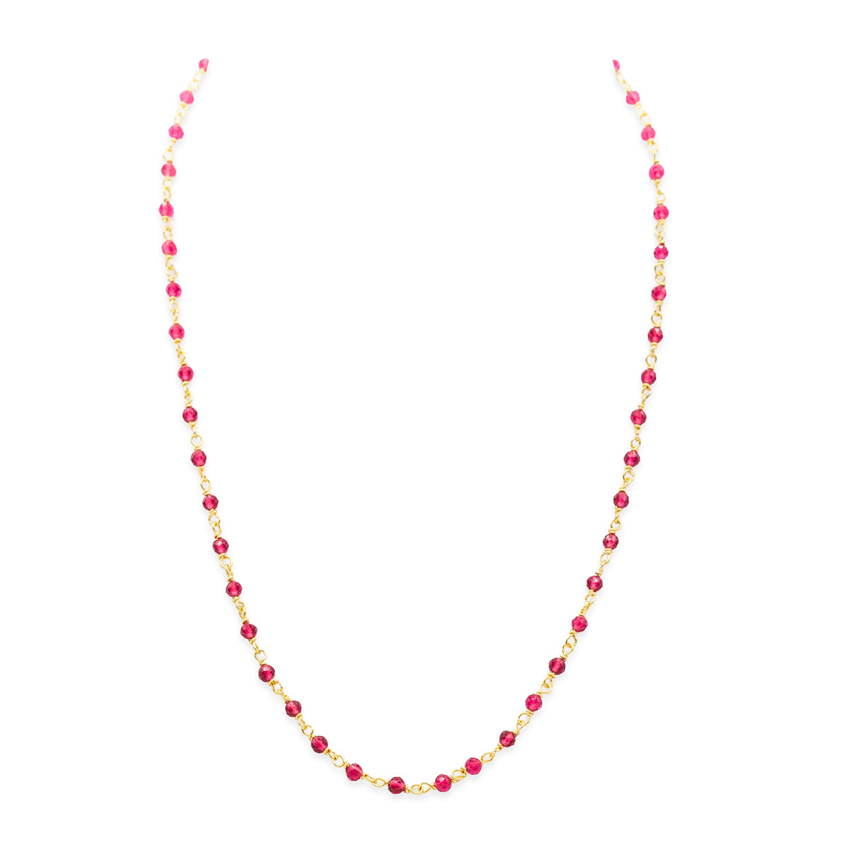 Necklace with pink and gold beads on a white background