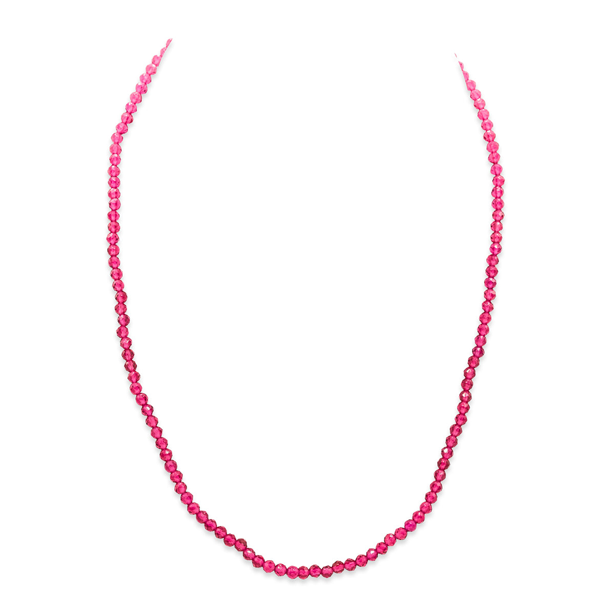 Pink beaded necklace on a white background