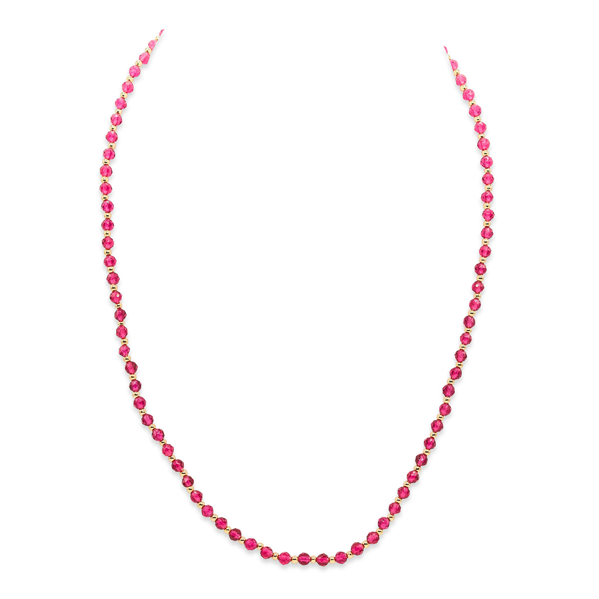 Necklace with pink beads on a white background