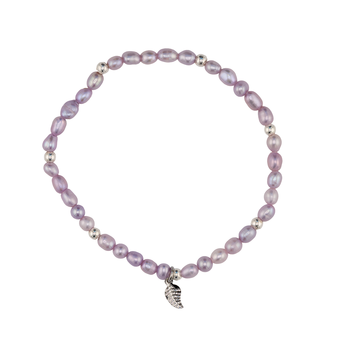 Purple beaded bracelet with gold accents on a white background