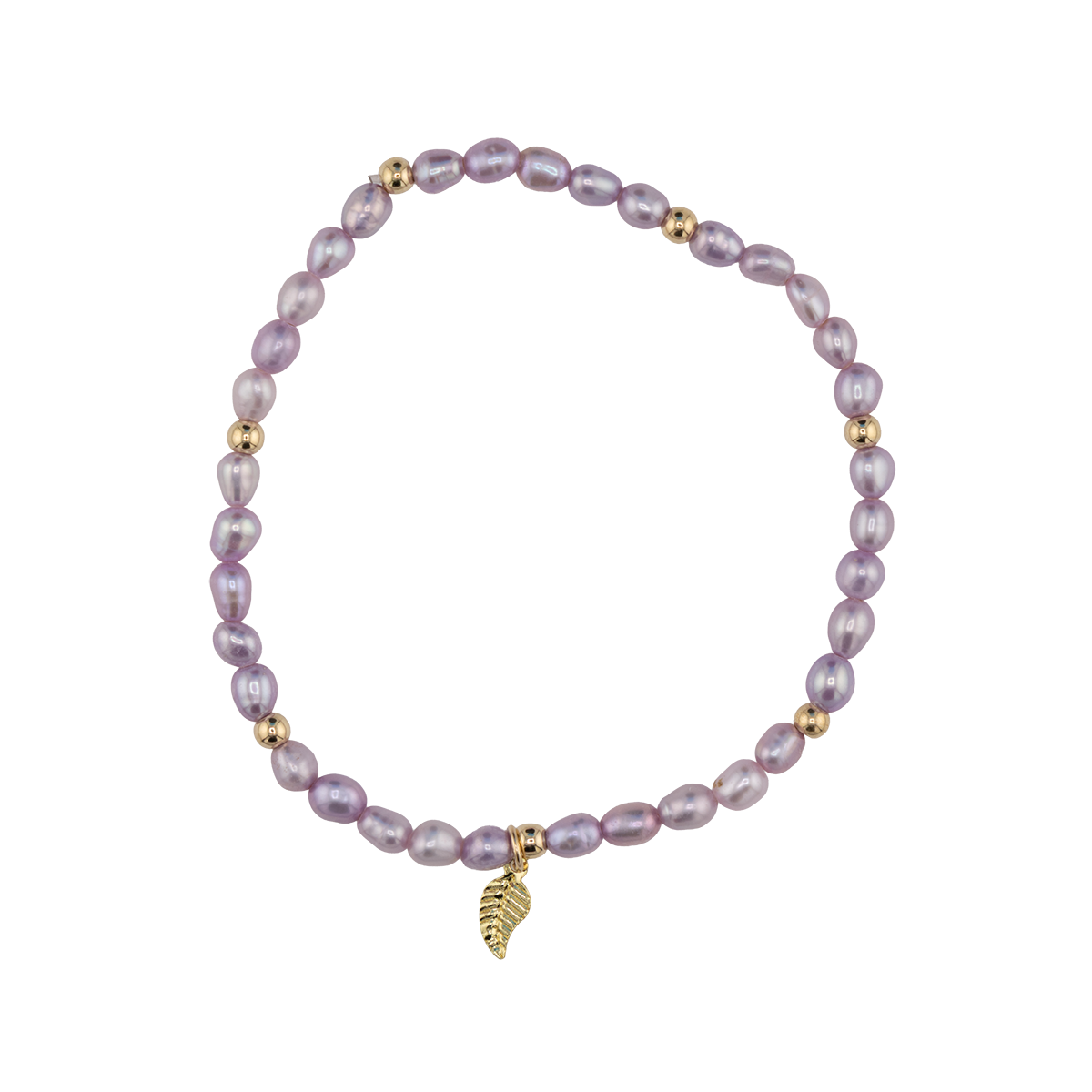 Purple beaded bracelet with gold accents on a white background