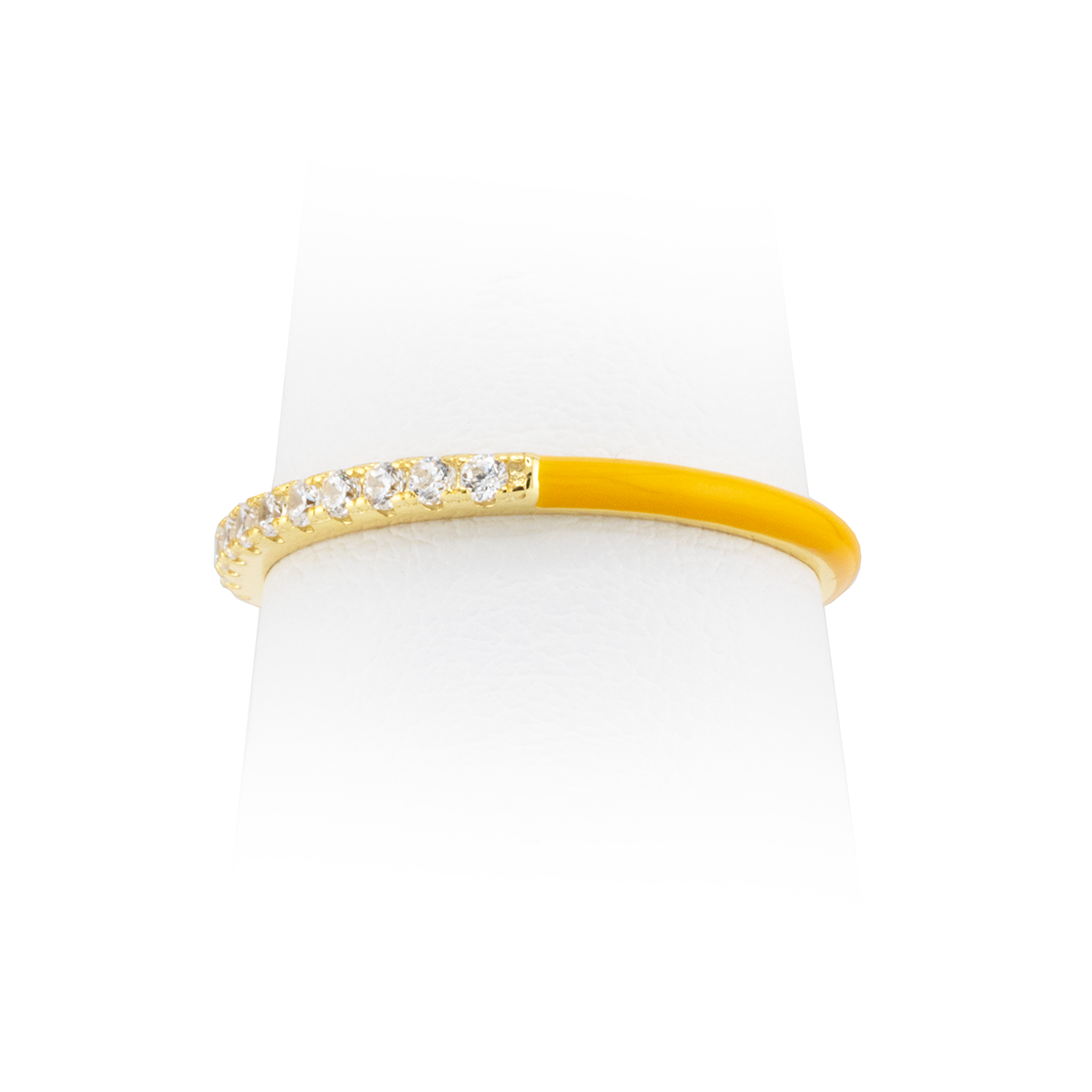 Yellow bracelet with clear stones on a white background
