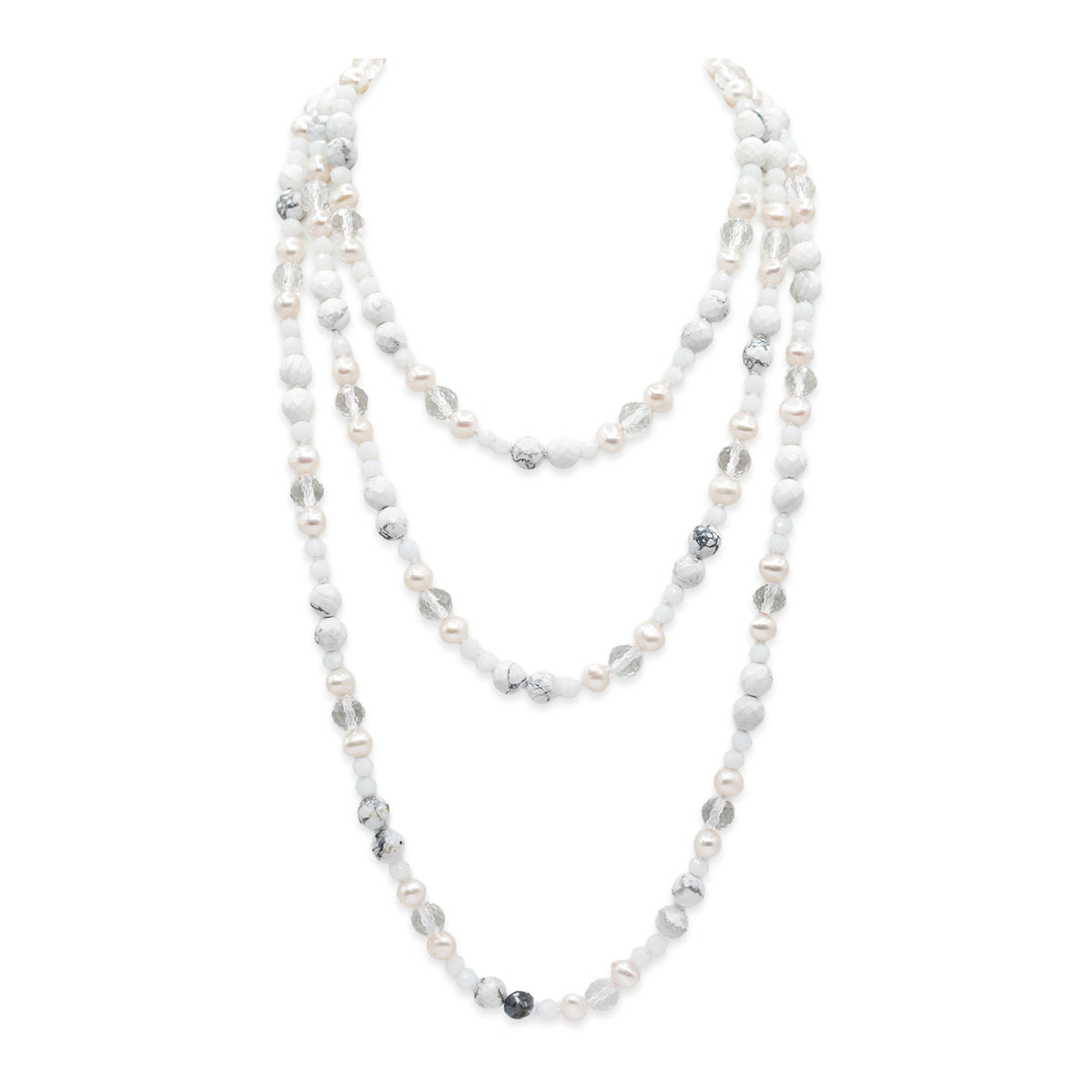  layered gemstone necklace on a white background