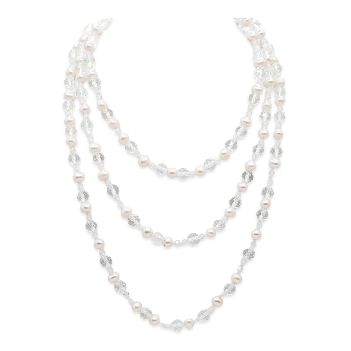 Mixed Pearl and Clear Natural Crystal Necklace
