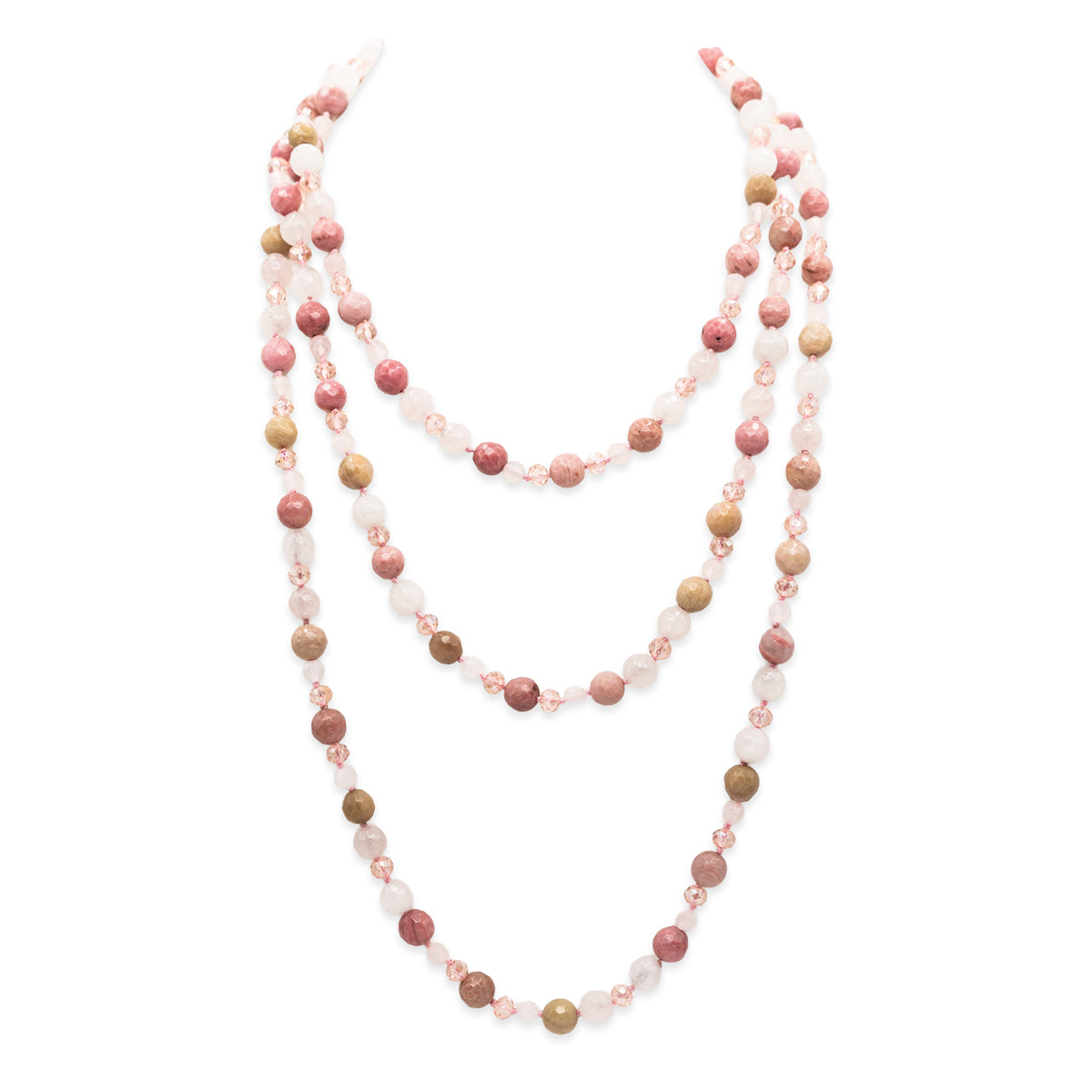 Multicolored beaded necklace on a white background