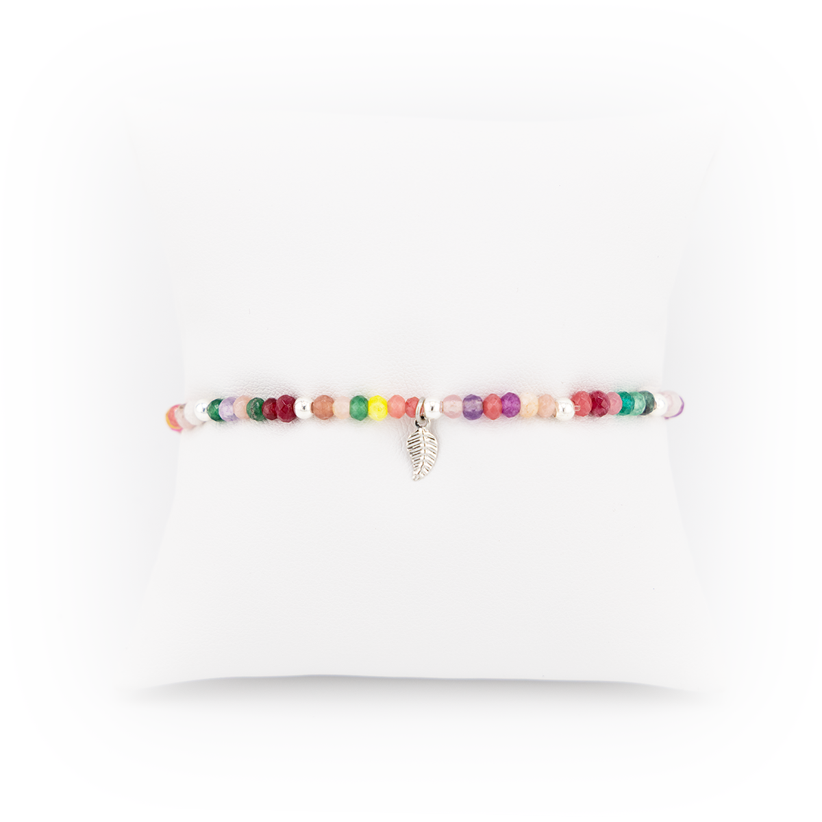Multicolored beaded bracelet on a white background