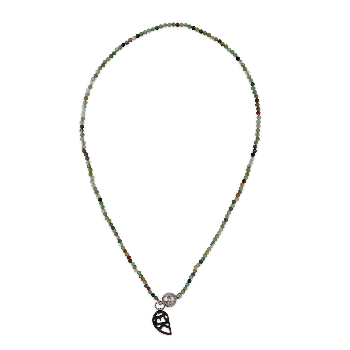 Necklace with a leaf charm on a white background