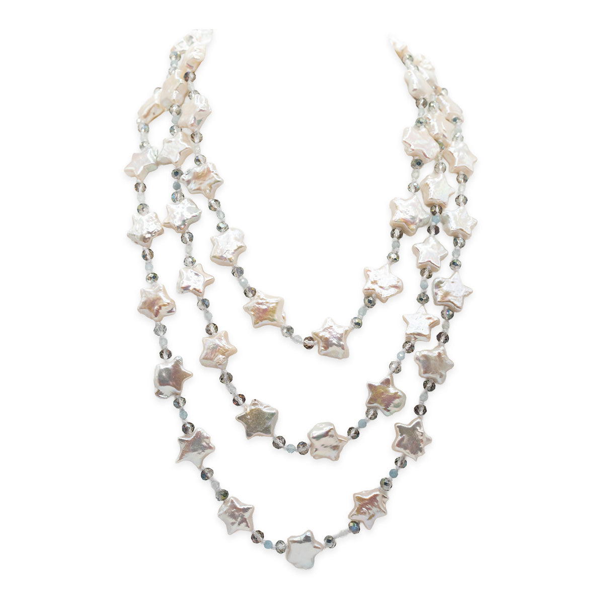 Necklace with star-shaped beads on a white background