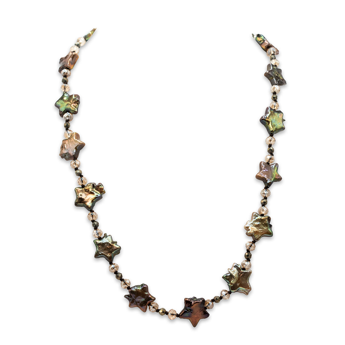 Necklace with star-shaped beads on a white background