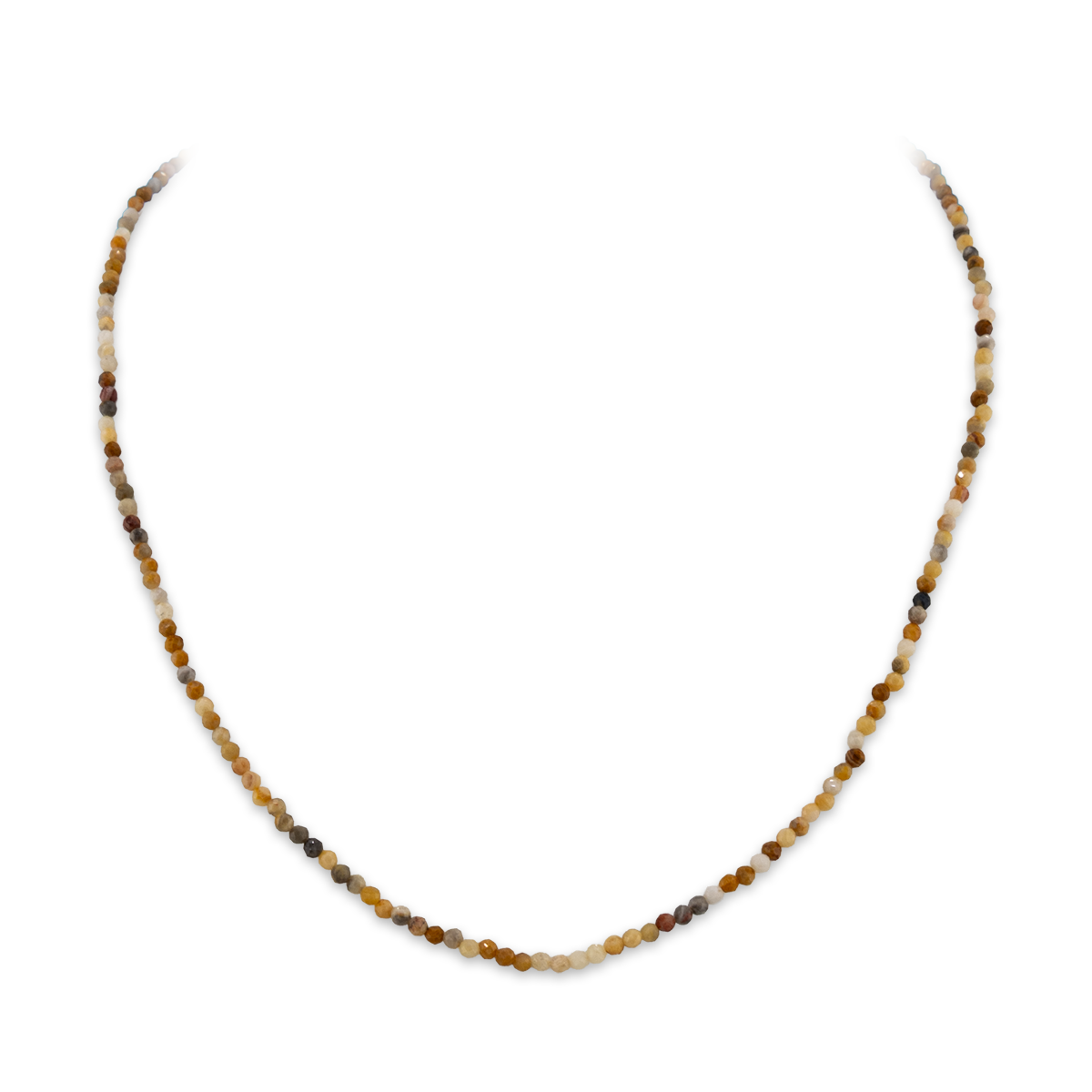 Necklace with multicolored beads on a white background