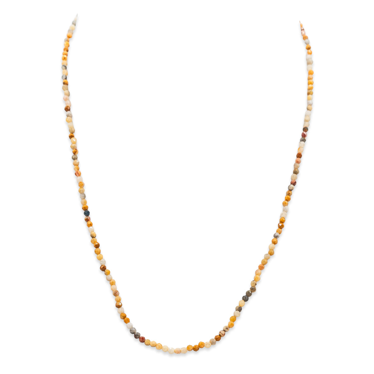 Necklace with multicolored beads on a white background