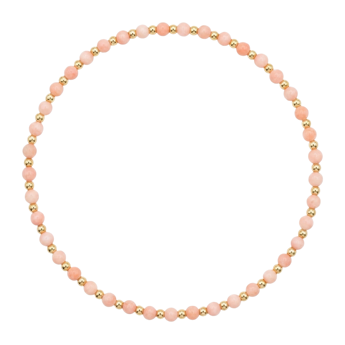 Necklace with pink and gold beads on a white background