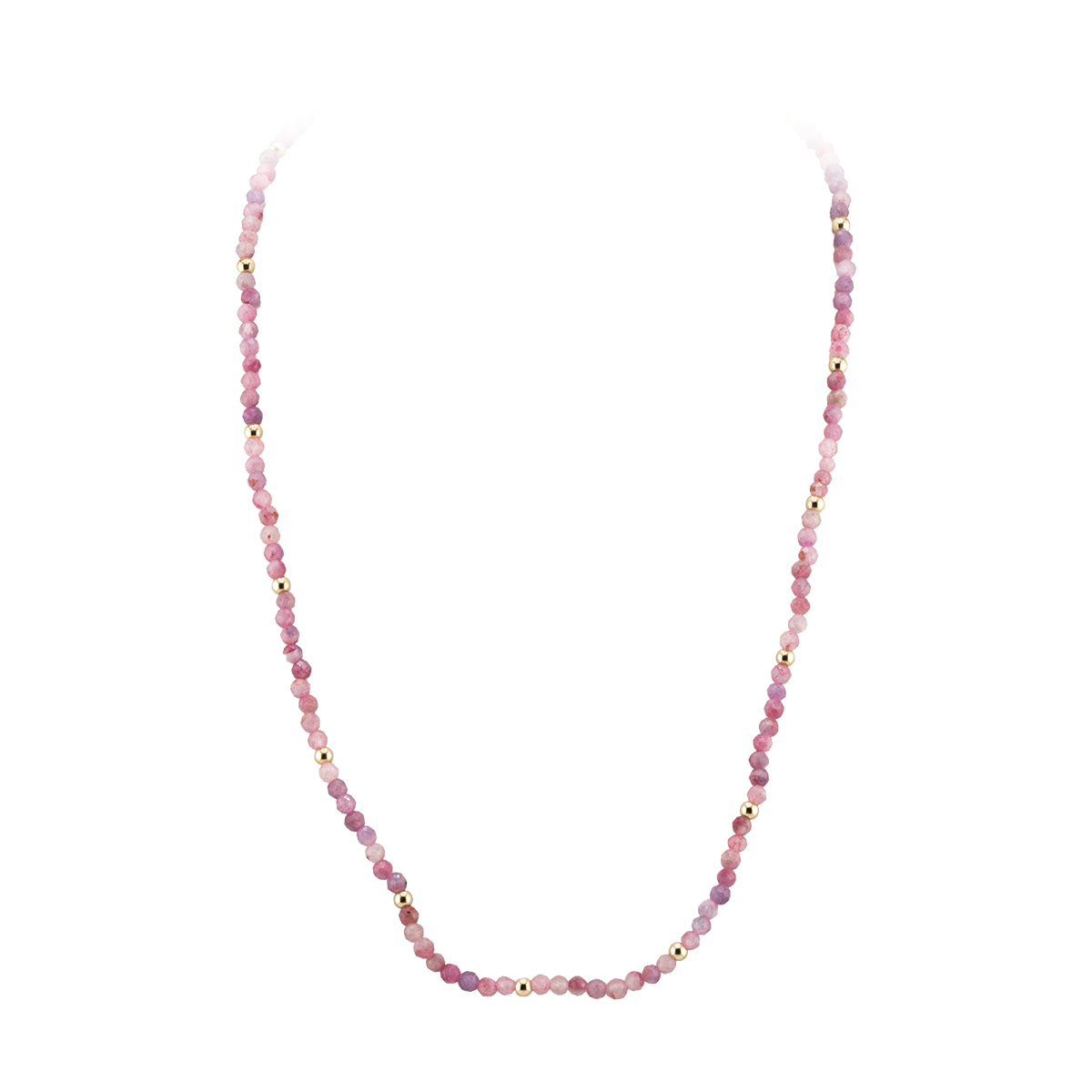 Necklace with pink beads on a white background