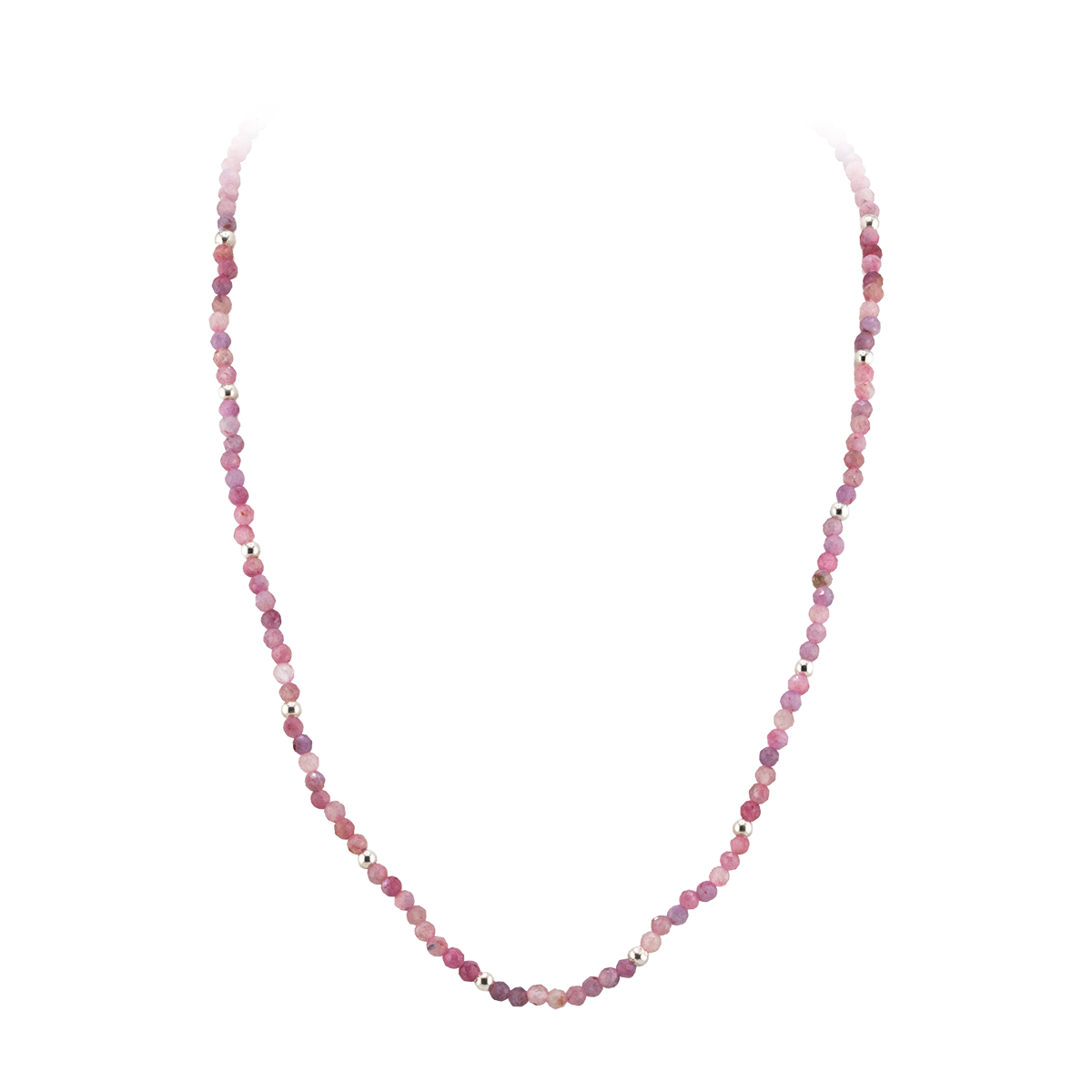 Necklace with pink beads on a white background