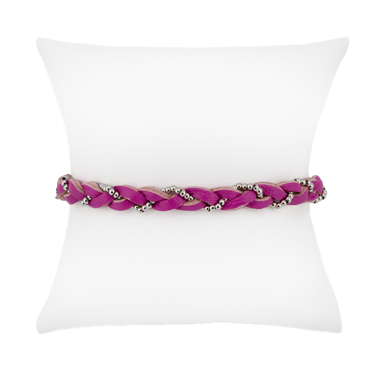 Purple braided belt on a white cushion