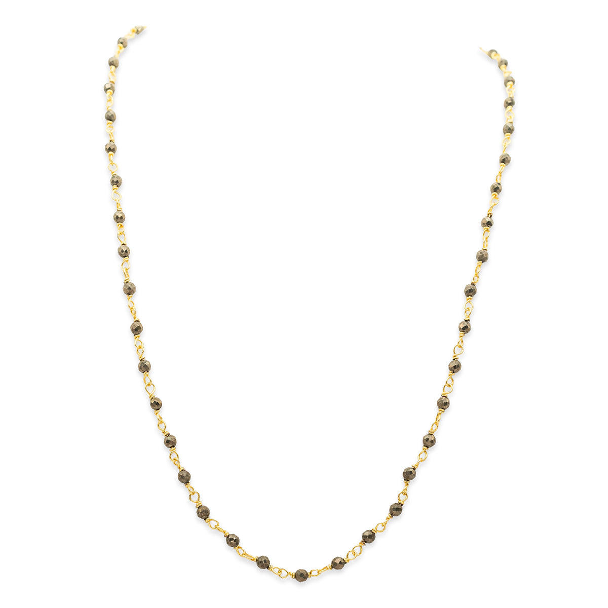 Necklace with gold and brown beads on a white background