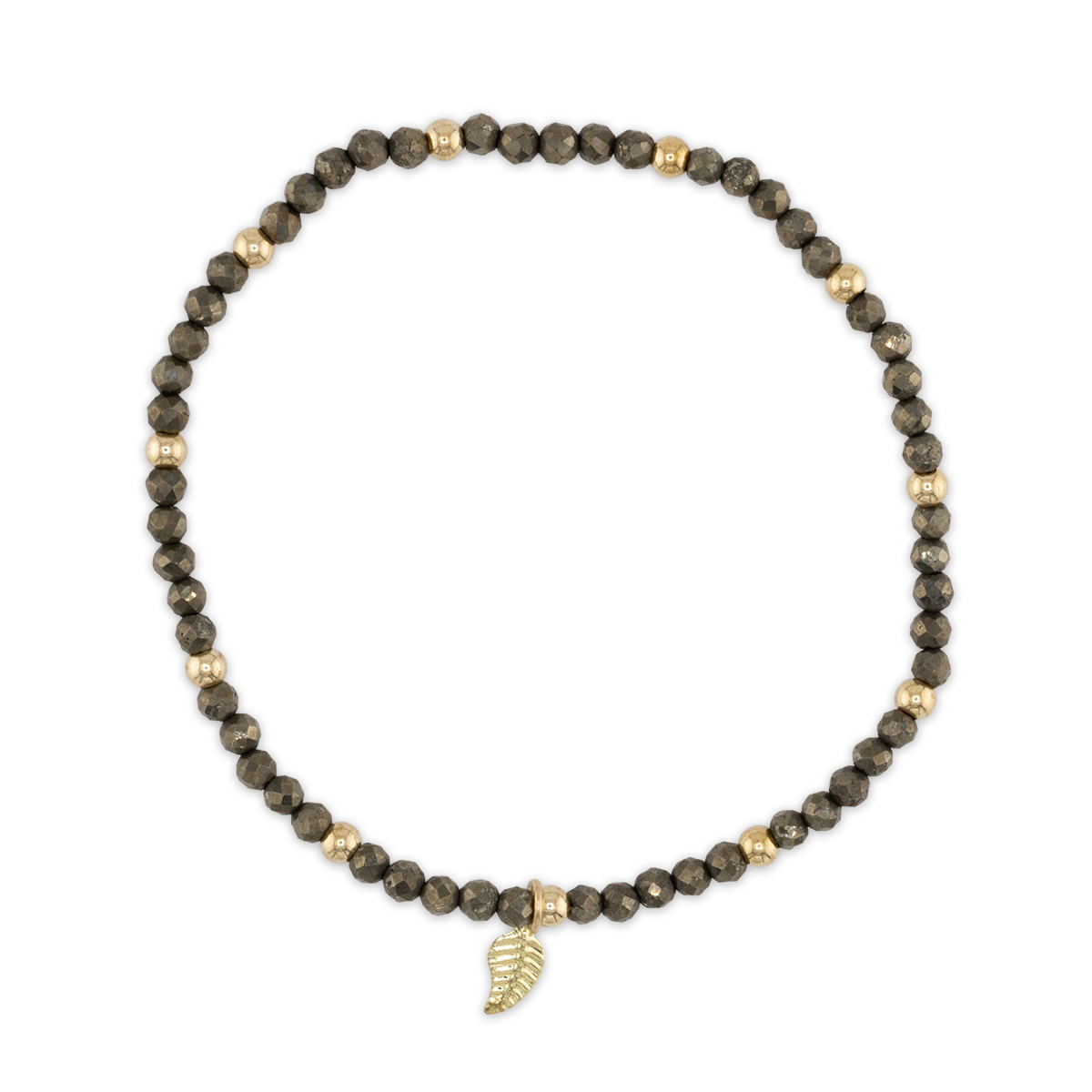 Beaded necklace with a leaf charm on a white background