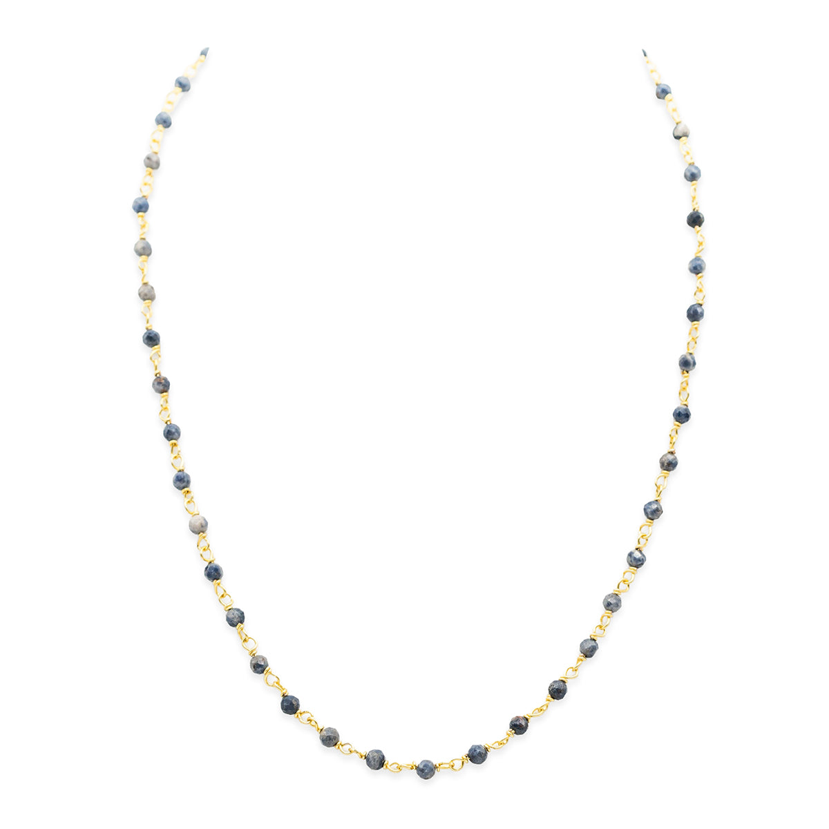 Necklace with black and gold beads on a white background