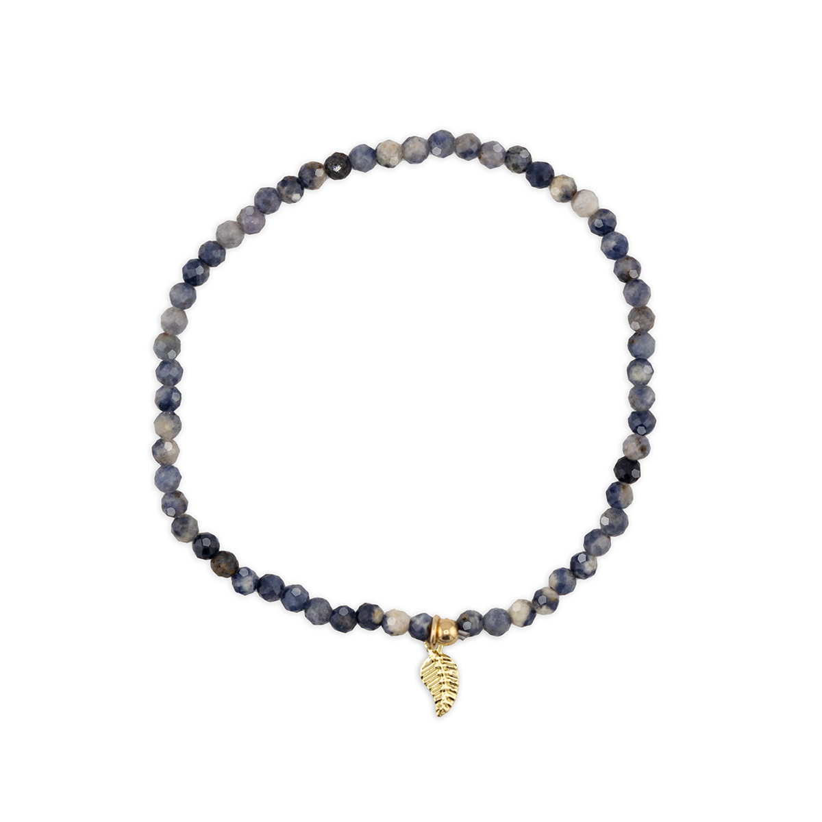 Beaded bracelet with a gold charm on a white background