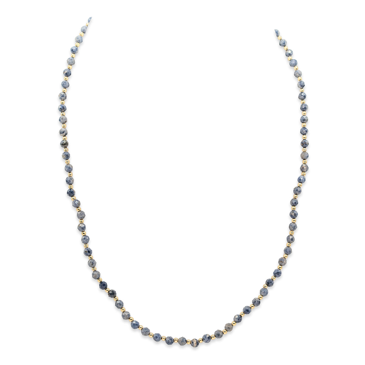Necklace with blue beads on a white background