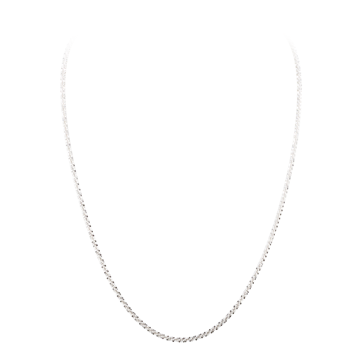 Silver chain necklace on a white background